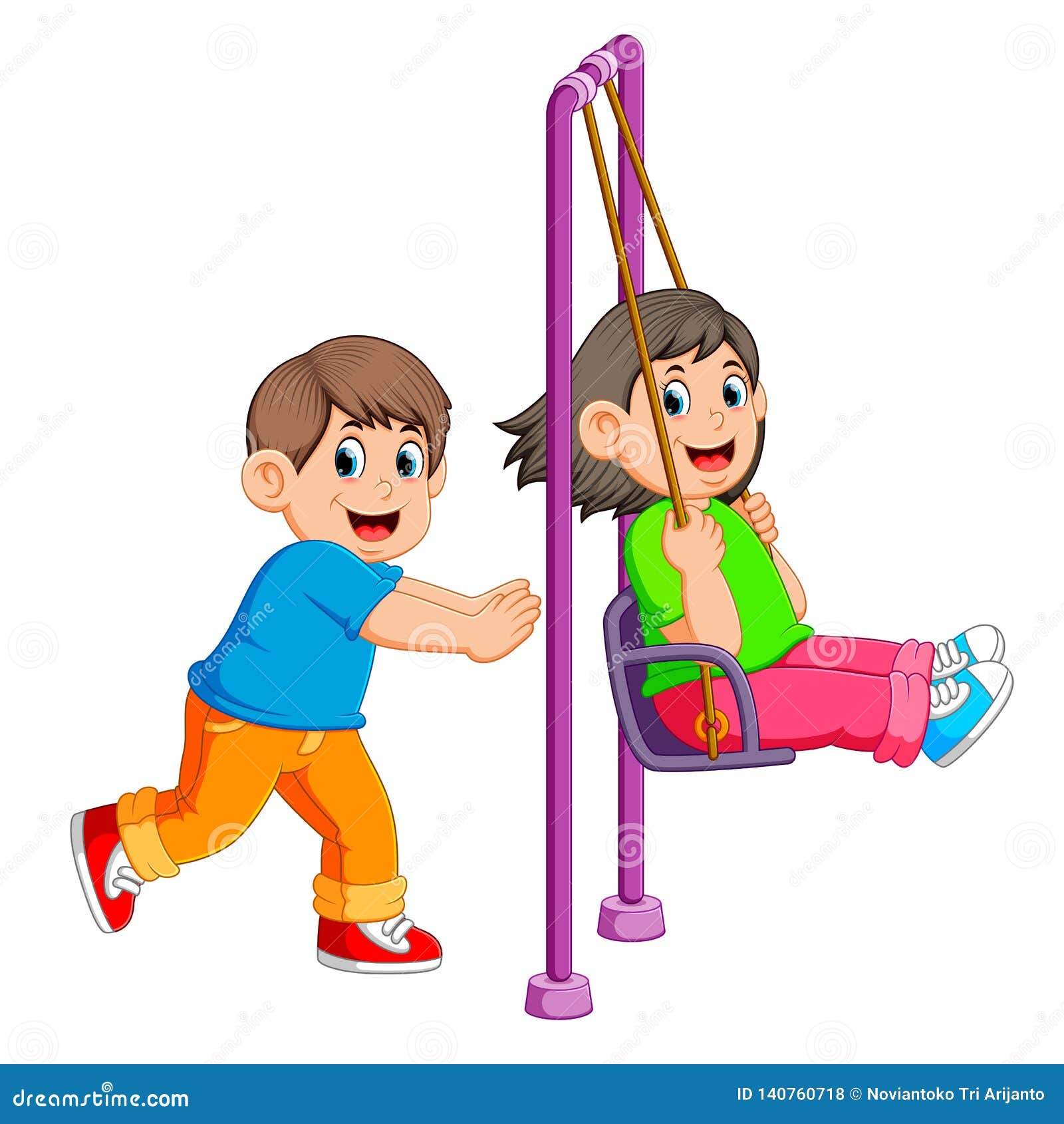 Brother Pushing Sister on Swing Stock Vector - Illustration of female ...