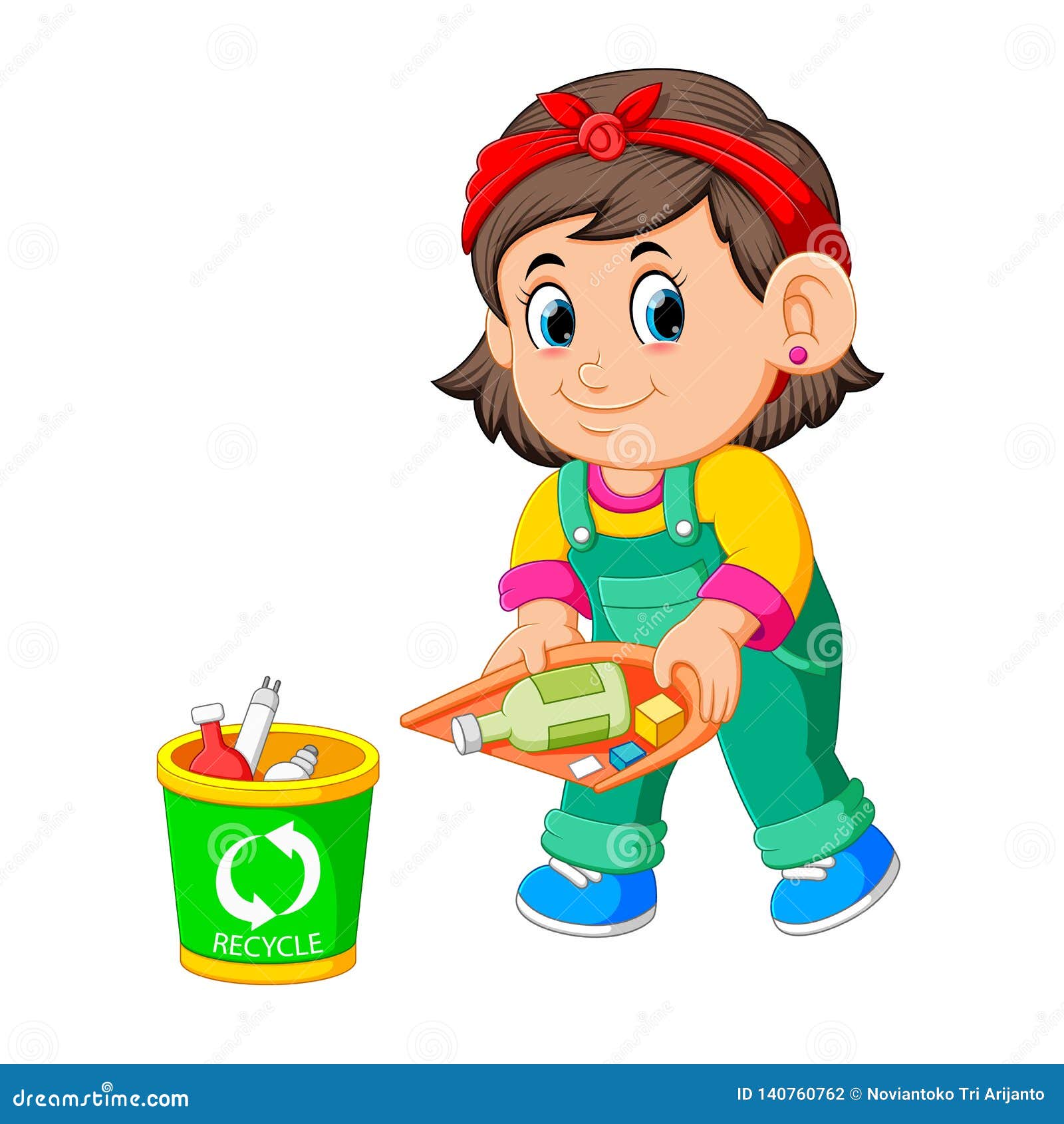 A Girl Keep Clean Environment by Trush in Rubbish Bin Stock Vector