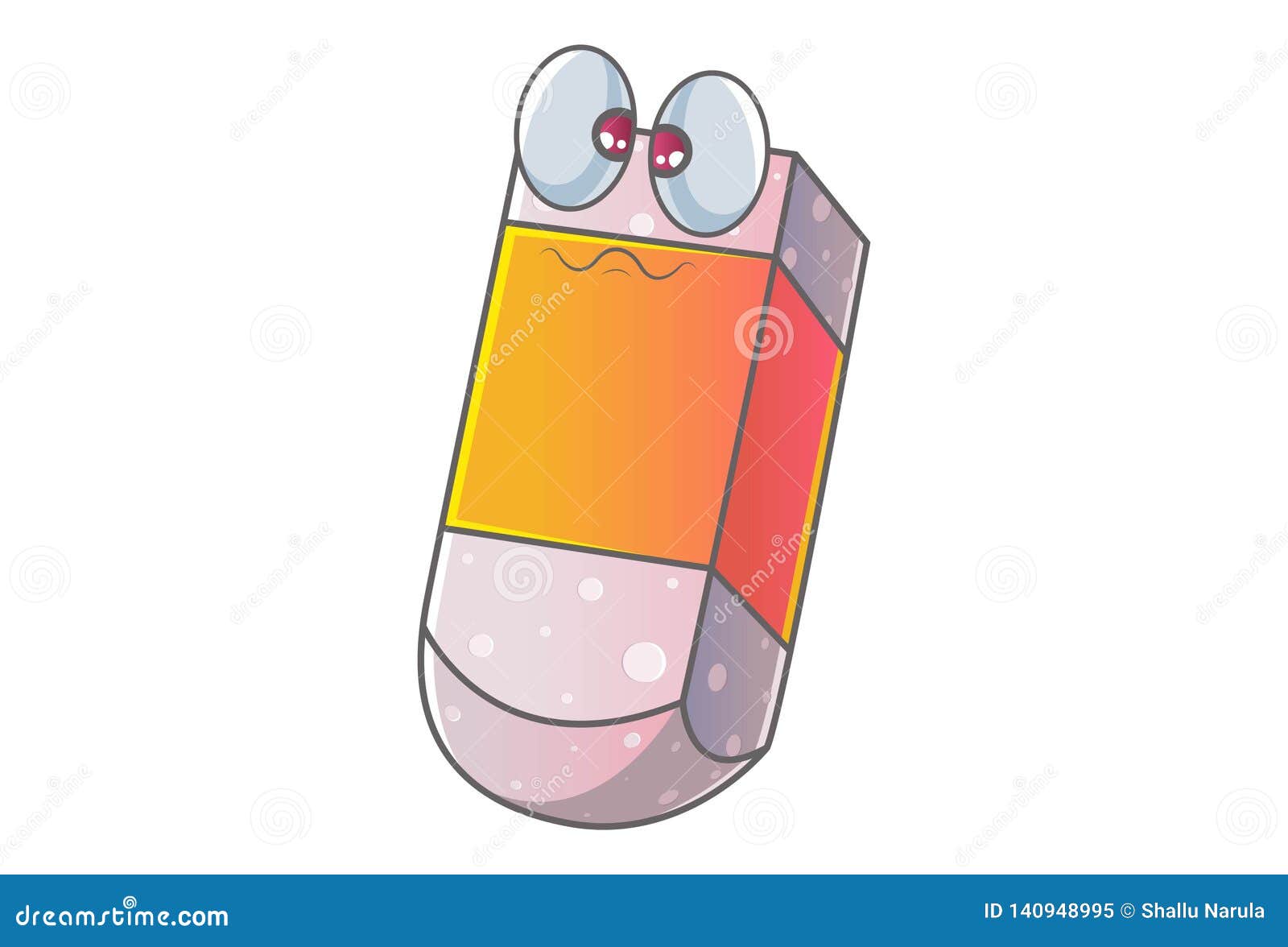 Vector Cartoon Illustration of Cute Eraser. Stock Vector Illustration