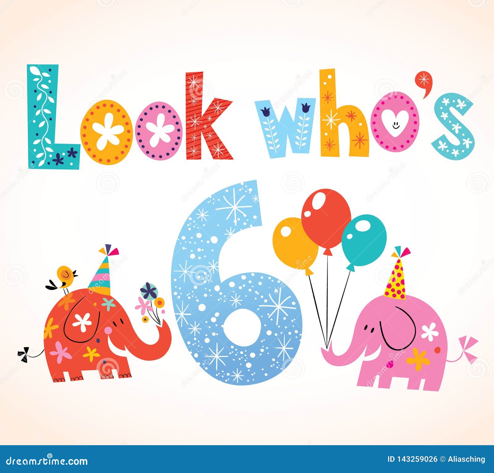 Look Who`s Six - Greeting Card Stock Vector - Illustration of cute ...