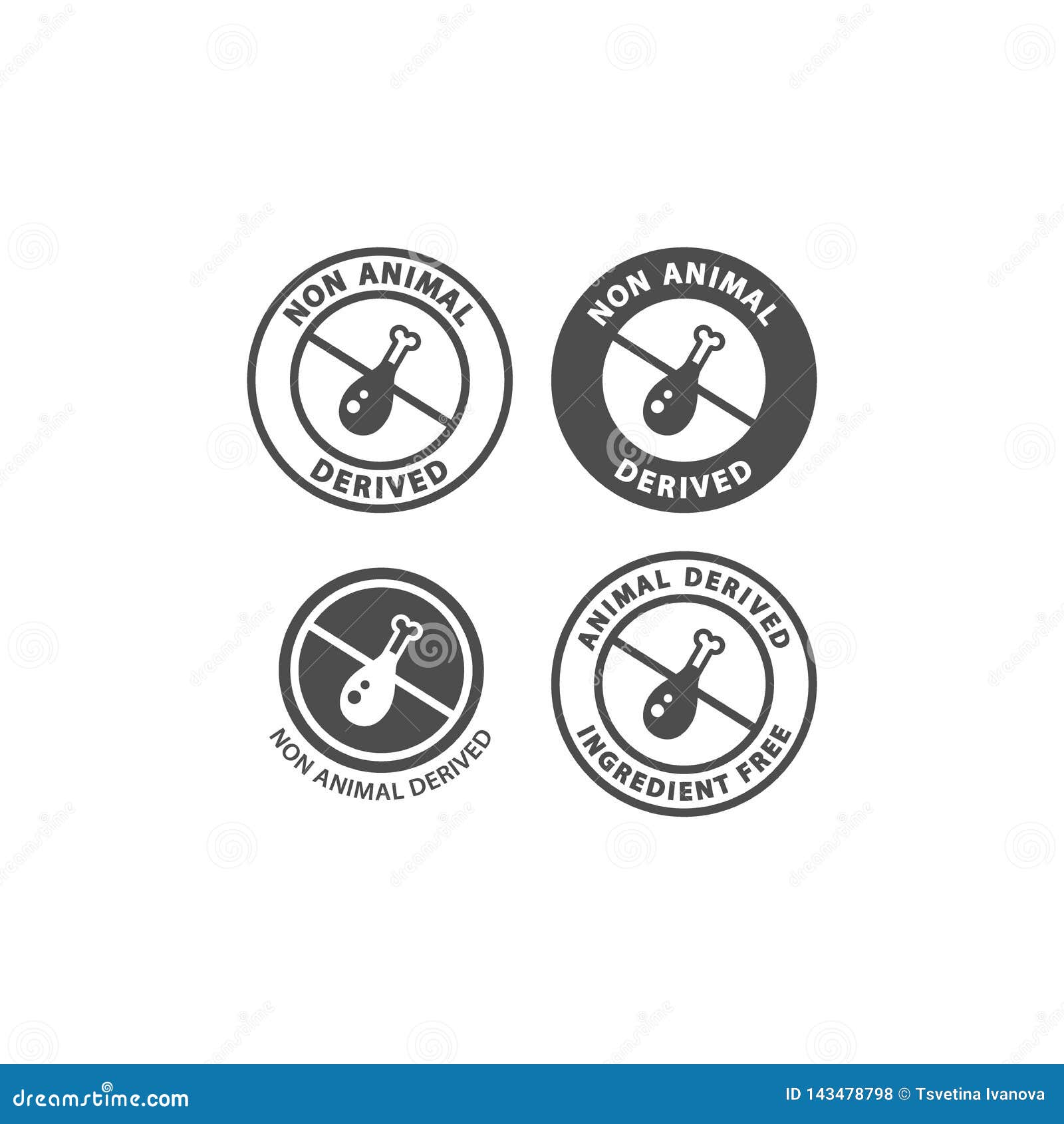 no animal derived food ingredient circle label icon set.