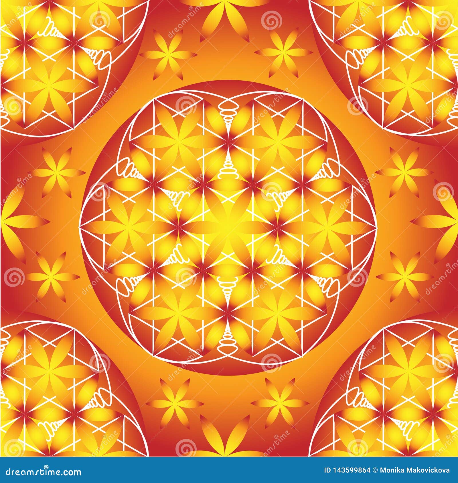 Yellow and Orange Flower of Life Seamless Vector Pattern Stock