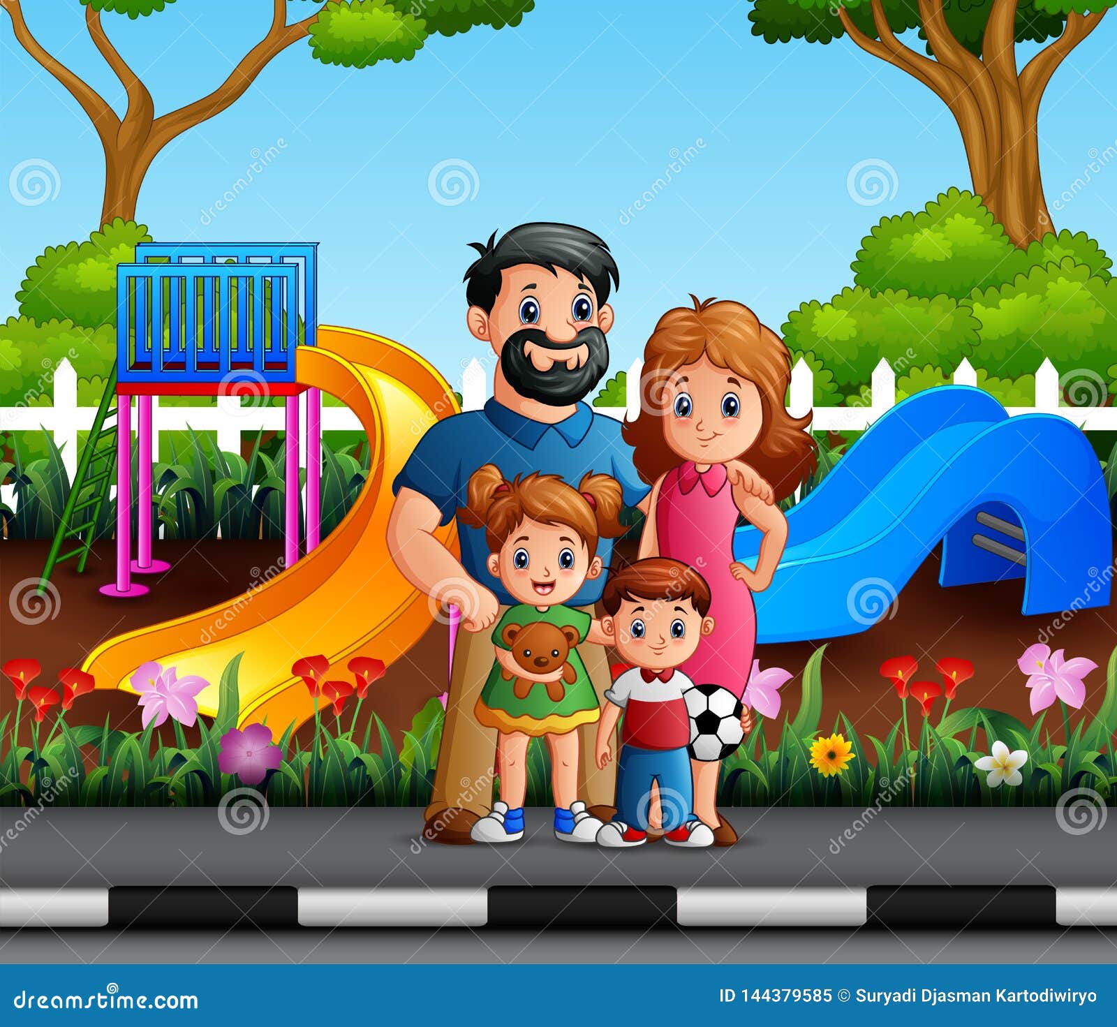 Funny Cartoon Family in the City Park Stock Vector - Illustration of  leisure, family: 144379585