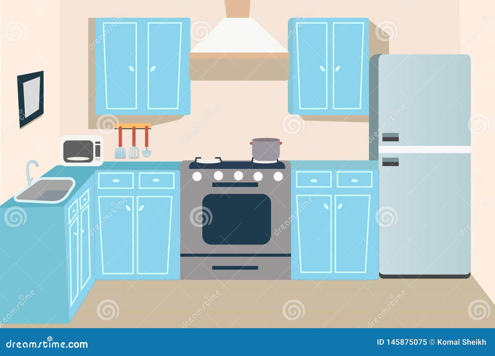  Game  And Cartoon  Kitchen  Background Stock Illustration 