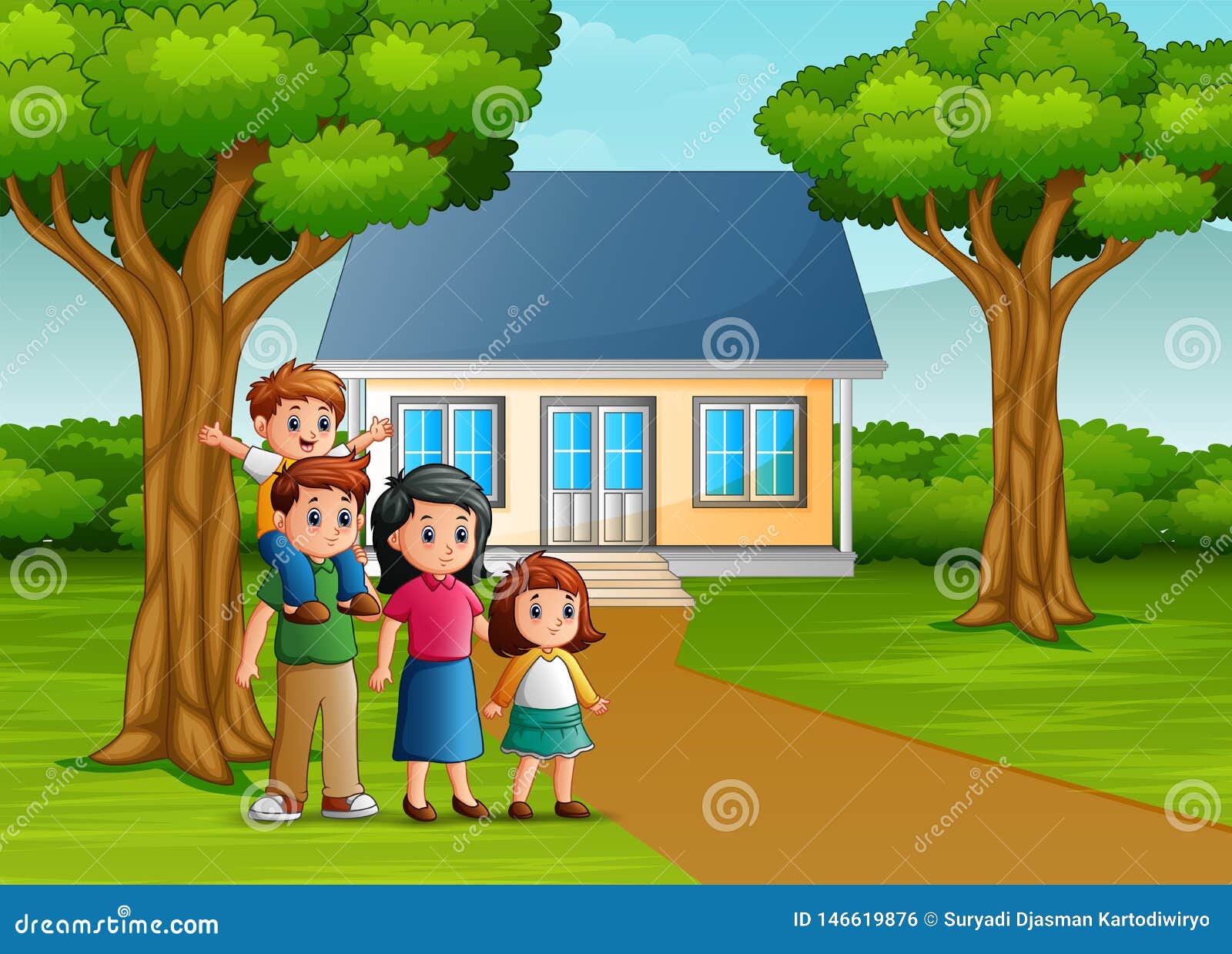 Cartoon Family in Front of the House Yard Stock Vector - Illustration of architectur, frontyard: 146619876 Cartoon Family in Front of the House Yard Stock Vector - Illustration of architectur, frontyard: 146619876
