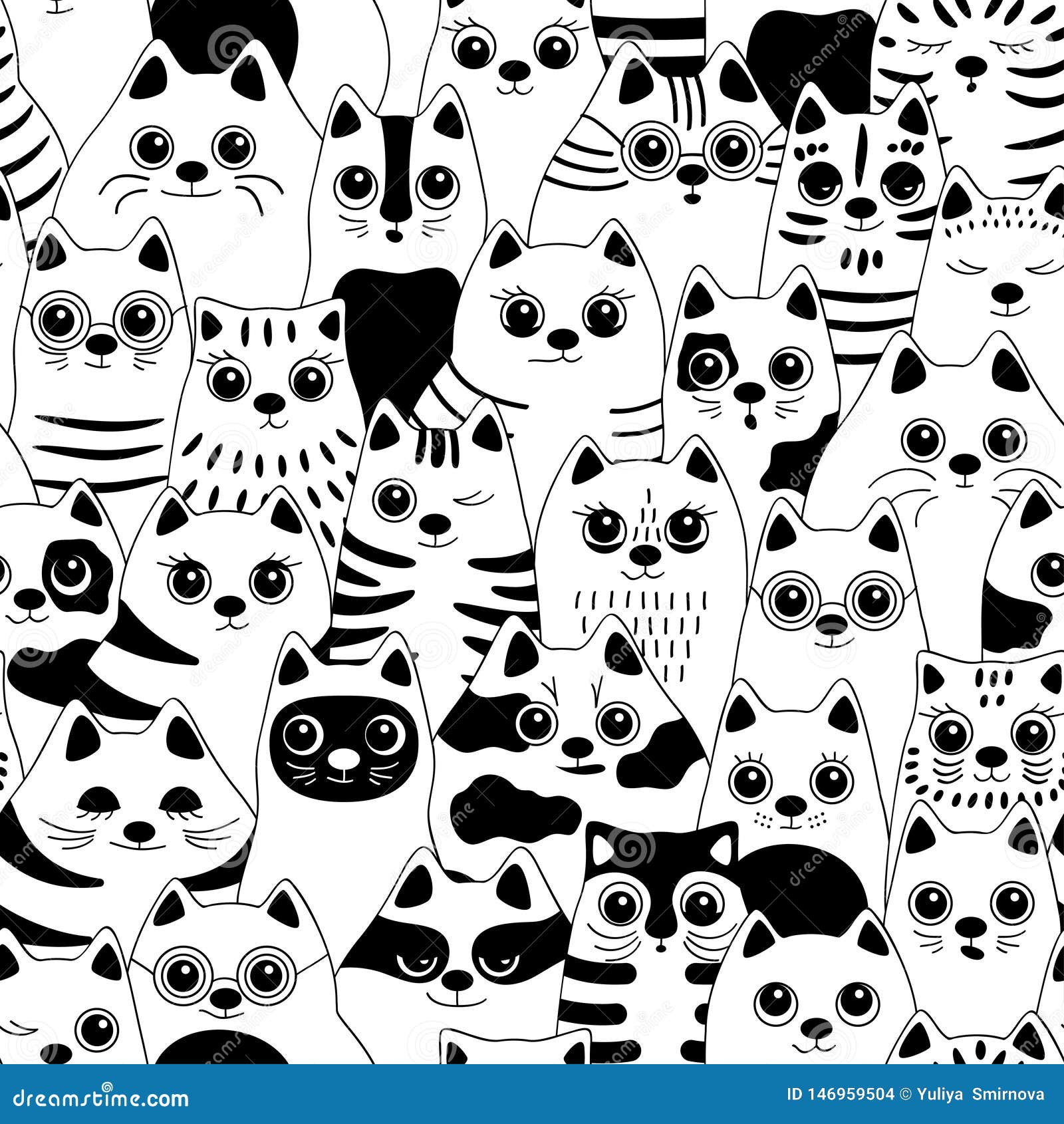 Seamless Pattern with Cats. Stock Vector - Illustration of happy ...