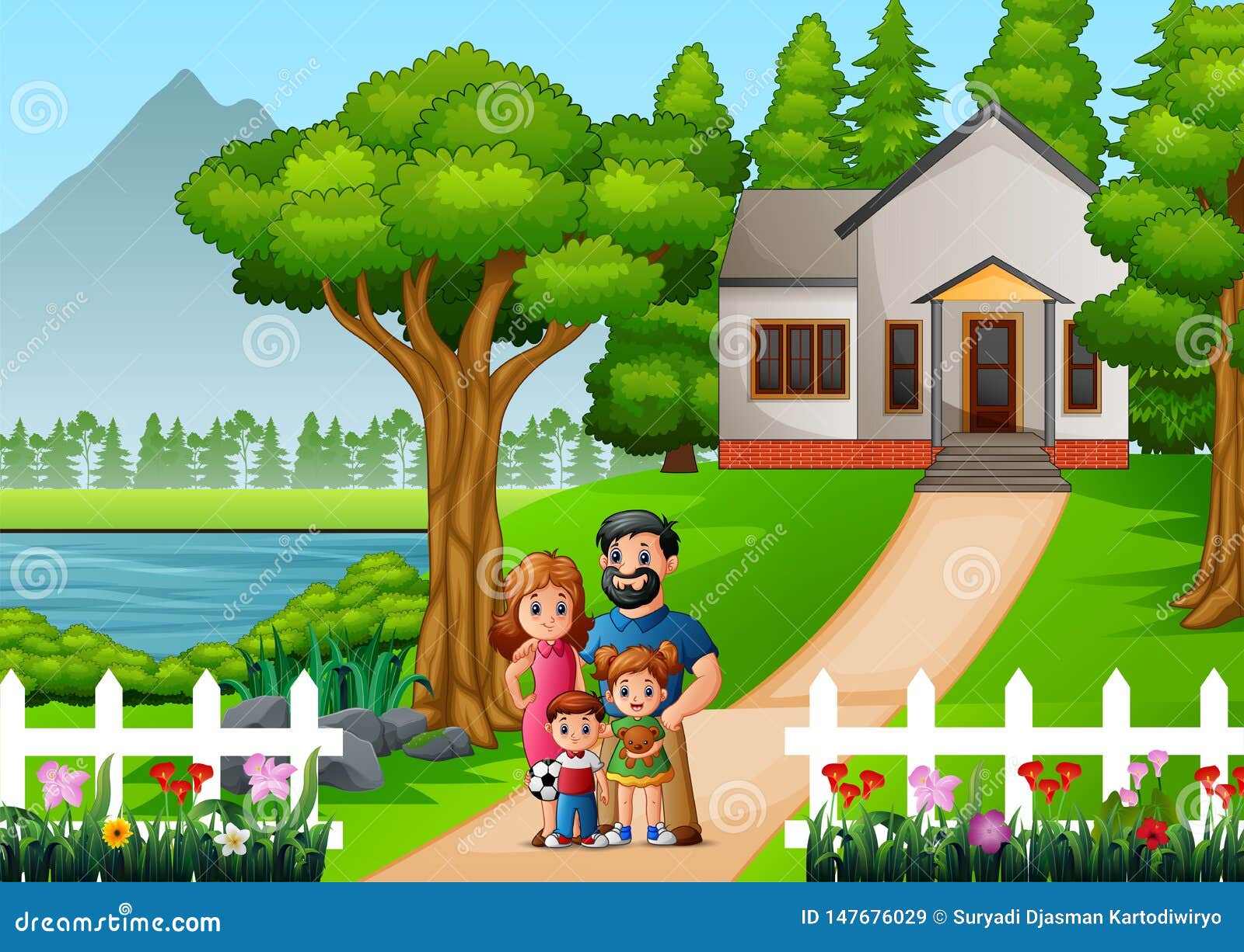 House With Yard And Trees Cartoon Royalty-Free Stock Photo
