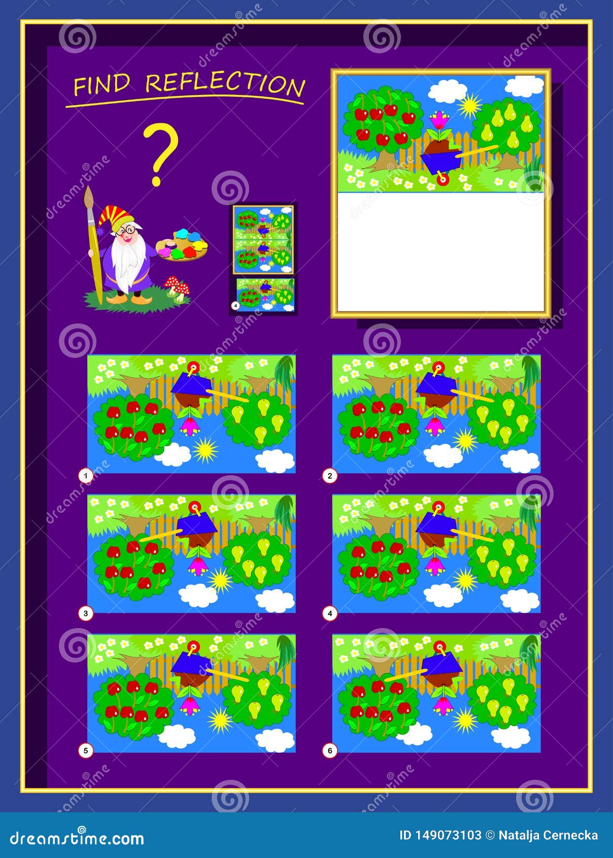 logic puzzle game for smartest. help the artist finish the picture, find correct reflection and draw it.