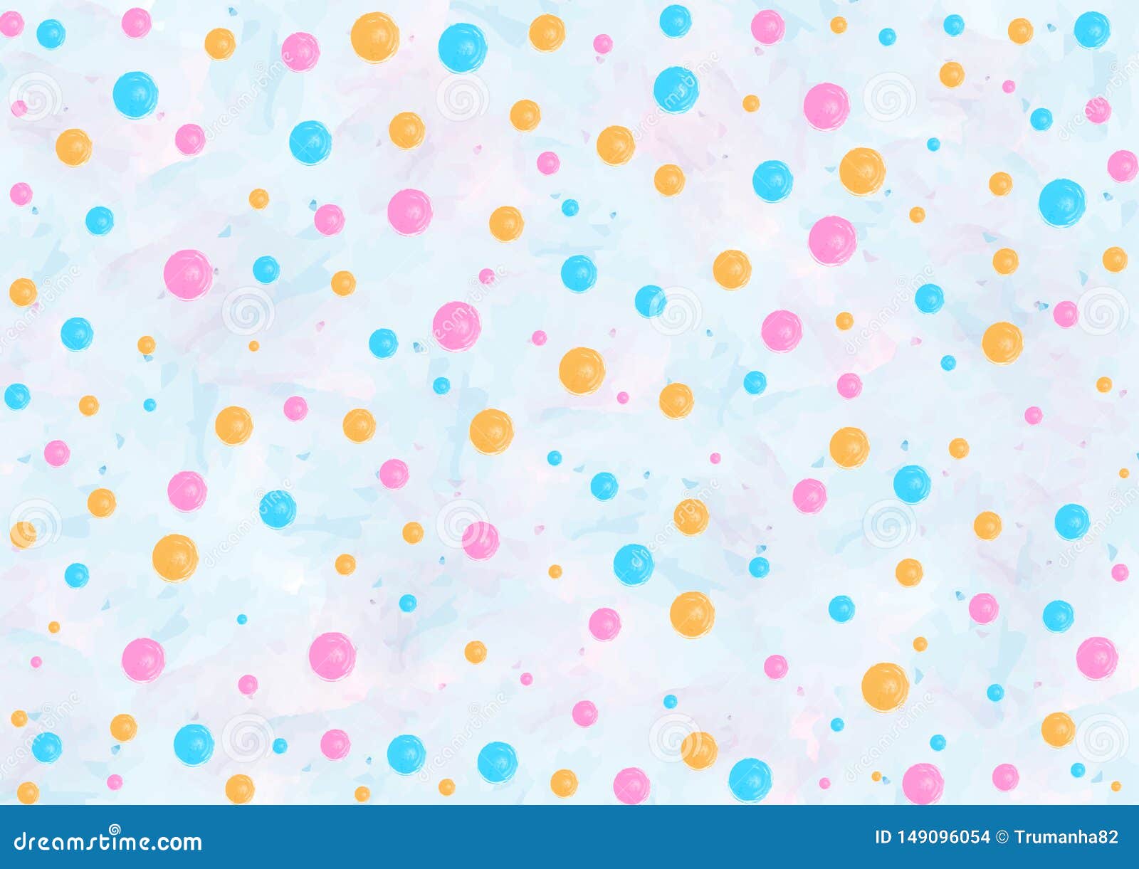 Vector Pink, Blue and Yellow Dots Pattern in Watercolor Background