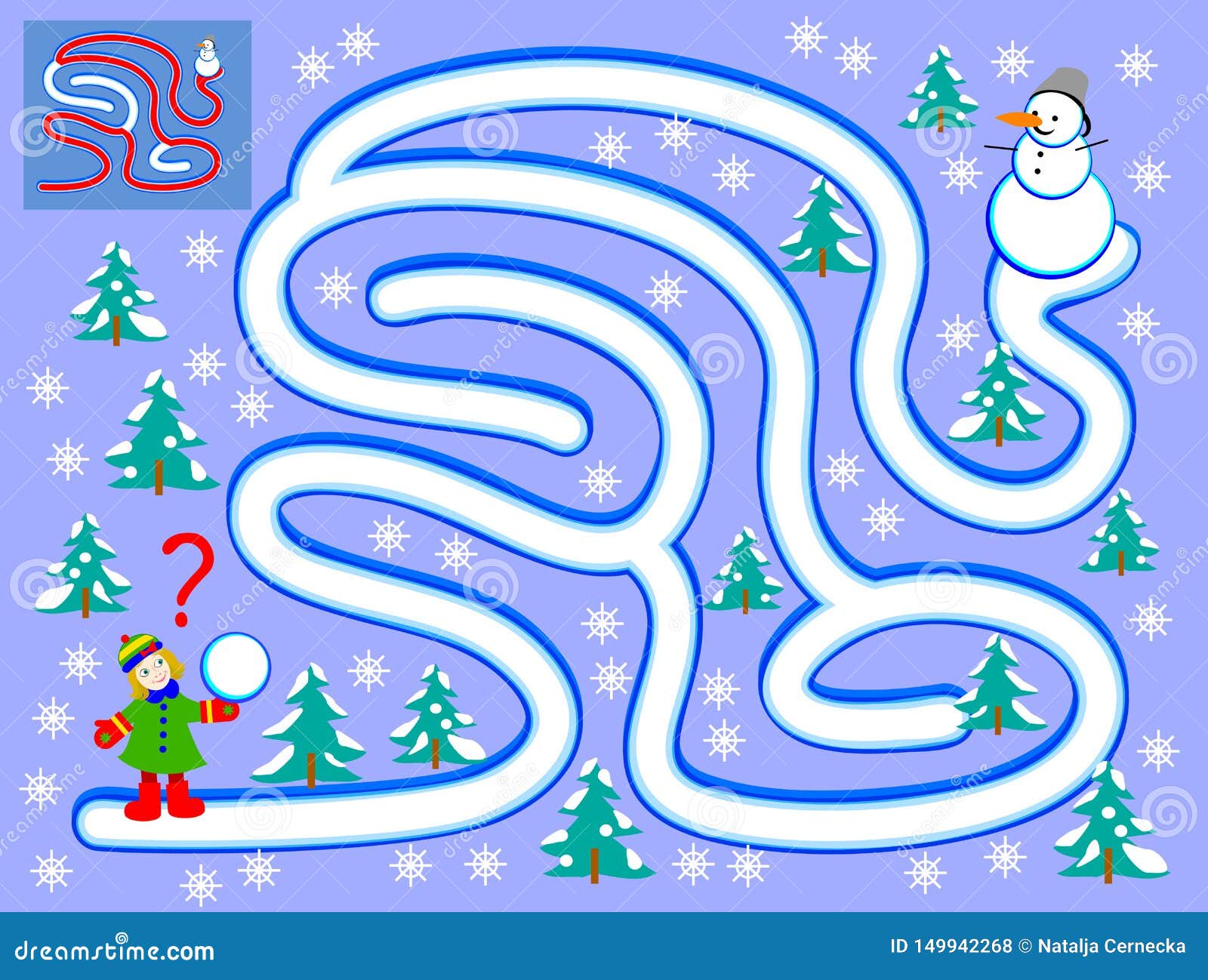 logical puzzle game with labyrinth for little children help the girl find the way in the winter forest till the snowman stock vector illustration of kindergarten pass 149942268