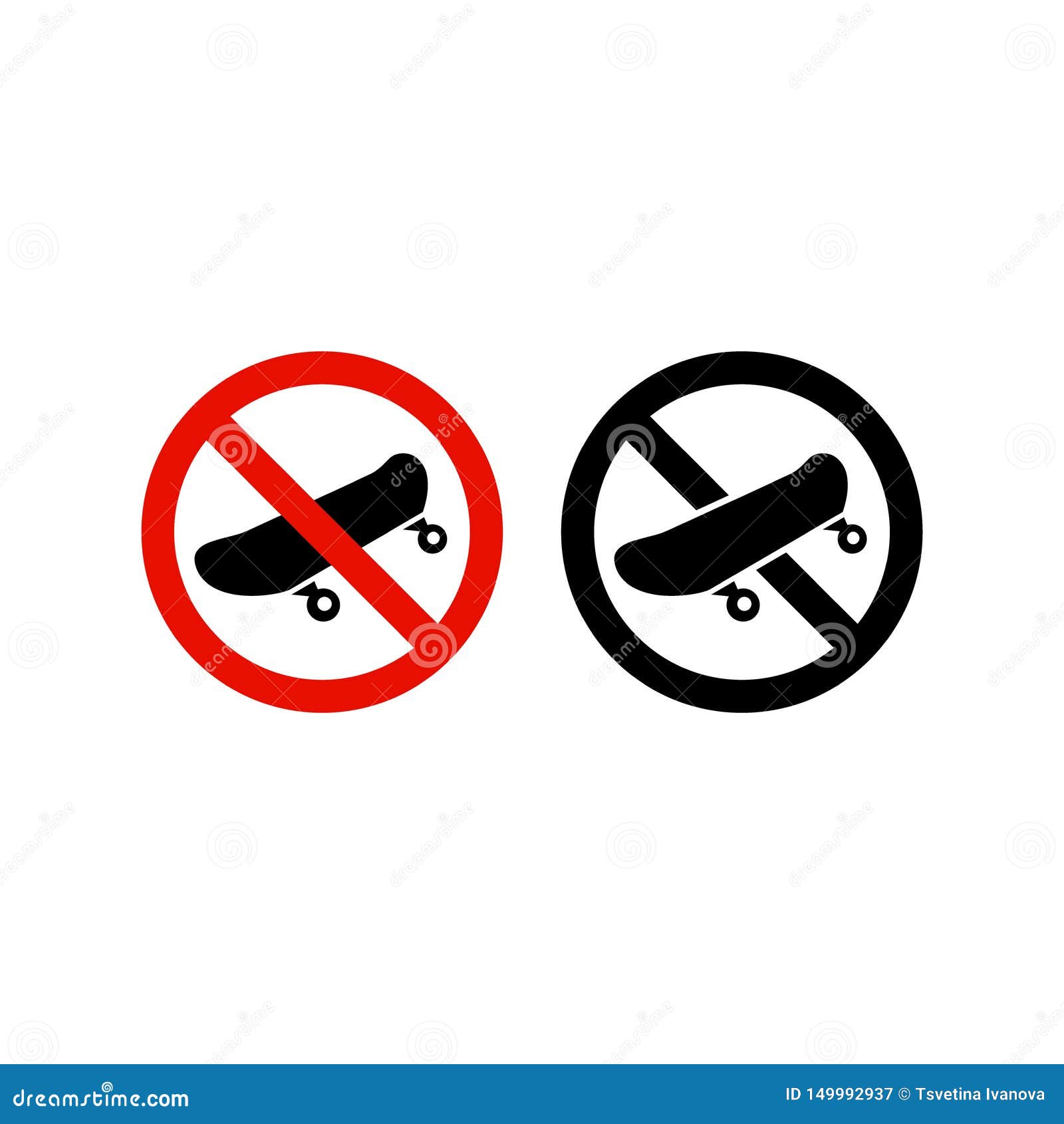 No Skateboarding Red Prohibition Sign. Stock Vector Illustration of