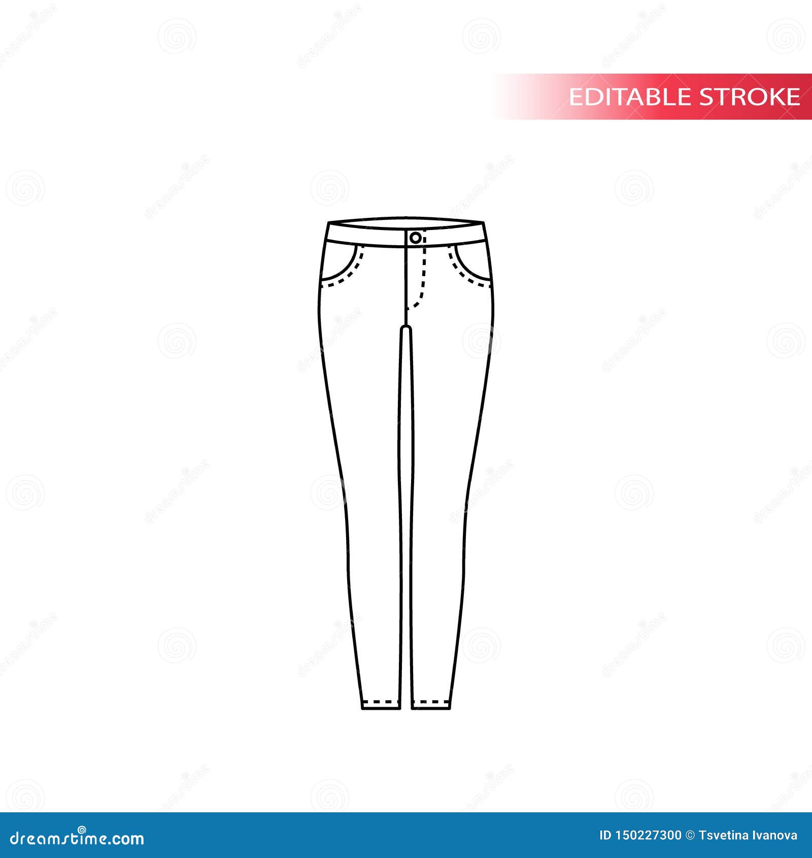 Jeans Thin Line Vector Sketch. Stock Vector - Illustration of clothes ...