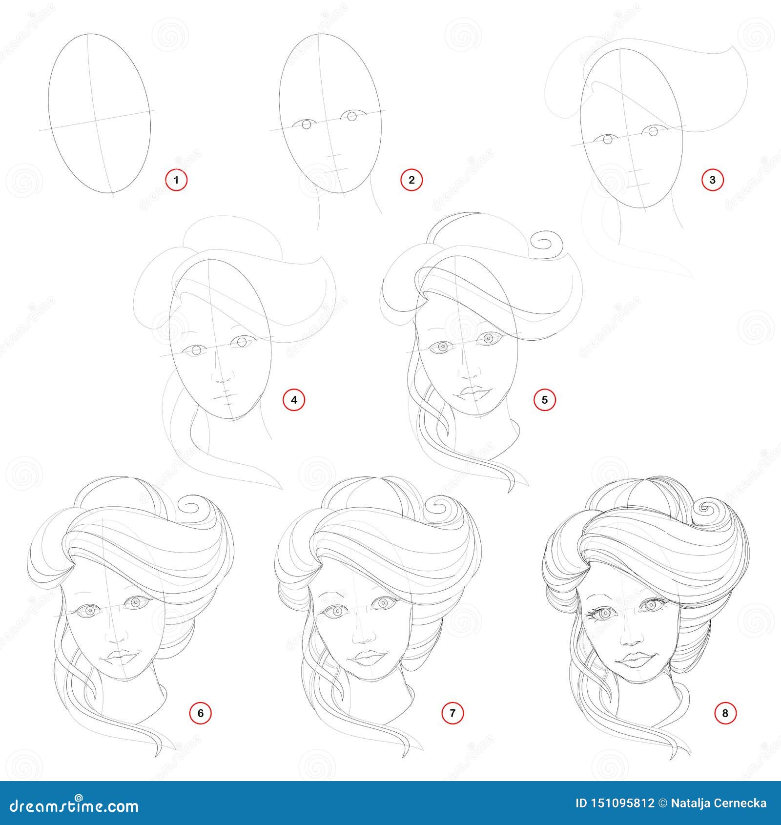 Creation Step by Step Pencil Drawing. Page Shows How To Learn Draw Sketch  of Imaginary Girl with a Fashionable Hairstyle Stock Vector - Illustration  of artists, developing: 151095812