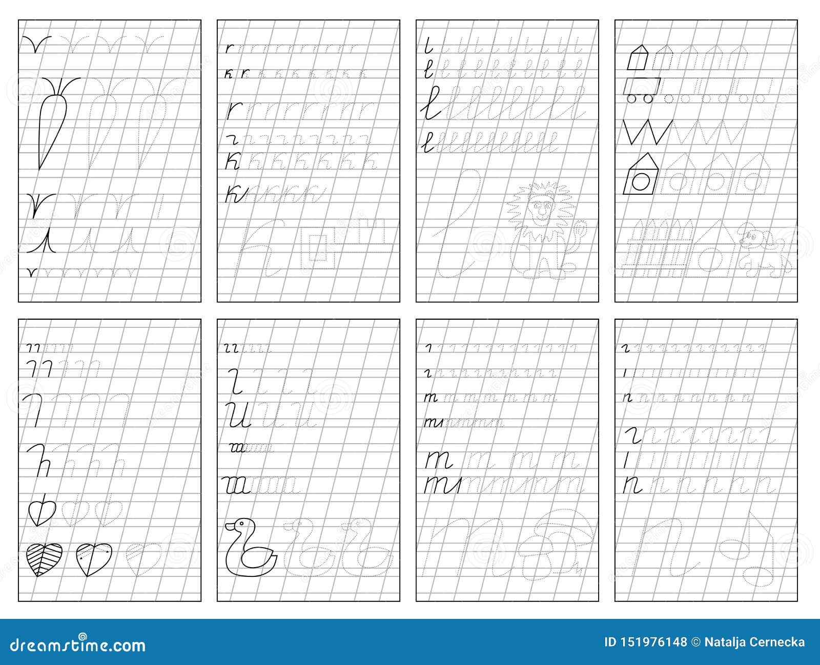 Set of Black and White Educational Pages on Oblique Line for Kids ...
