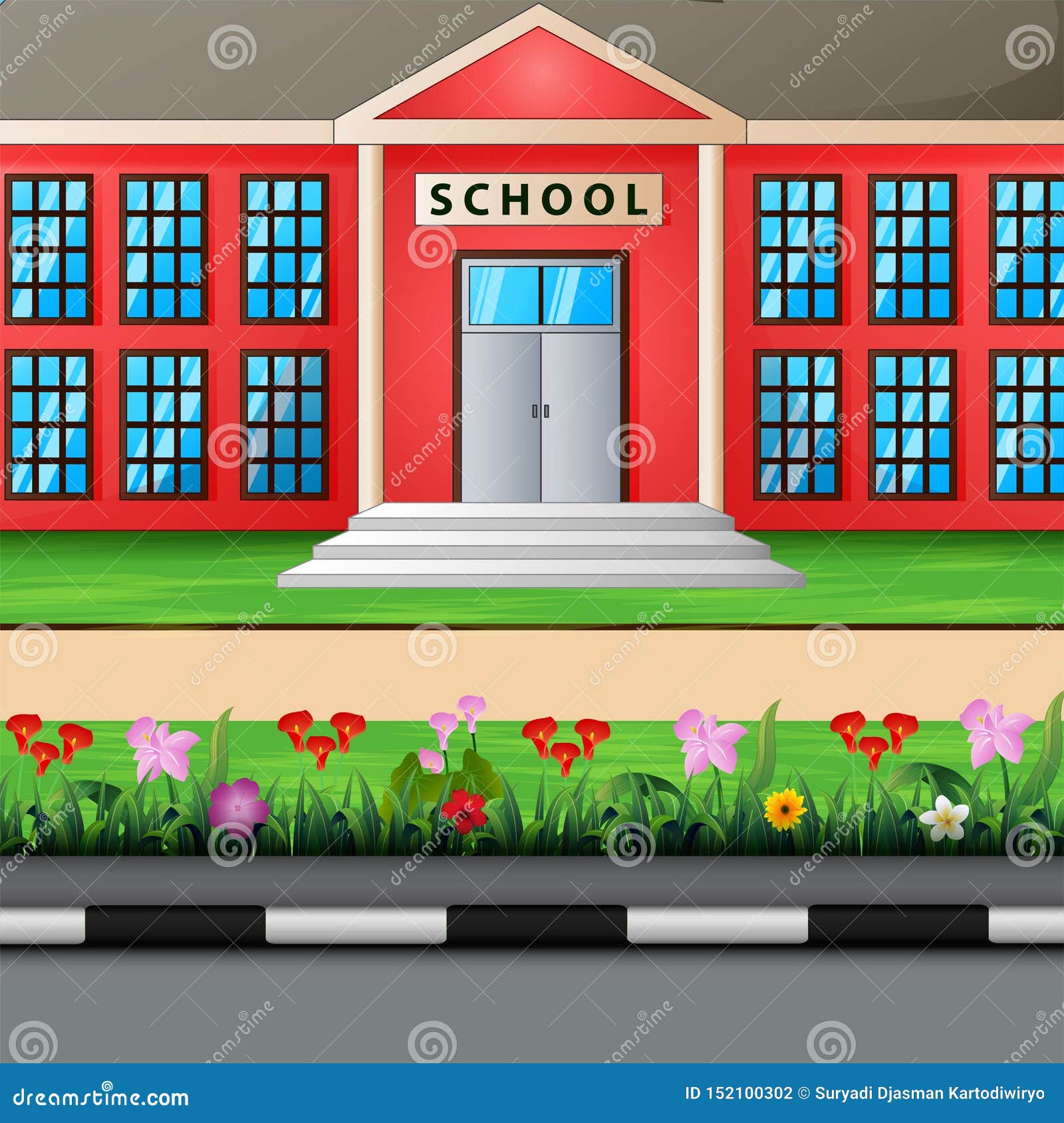 Cartoon a School Building from the Front Stock Vector - Illustration of  field, nature: 152100302
