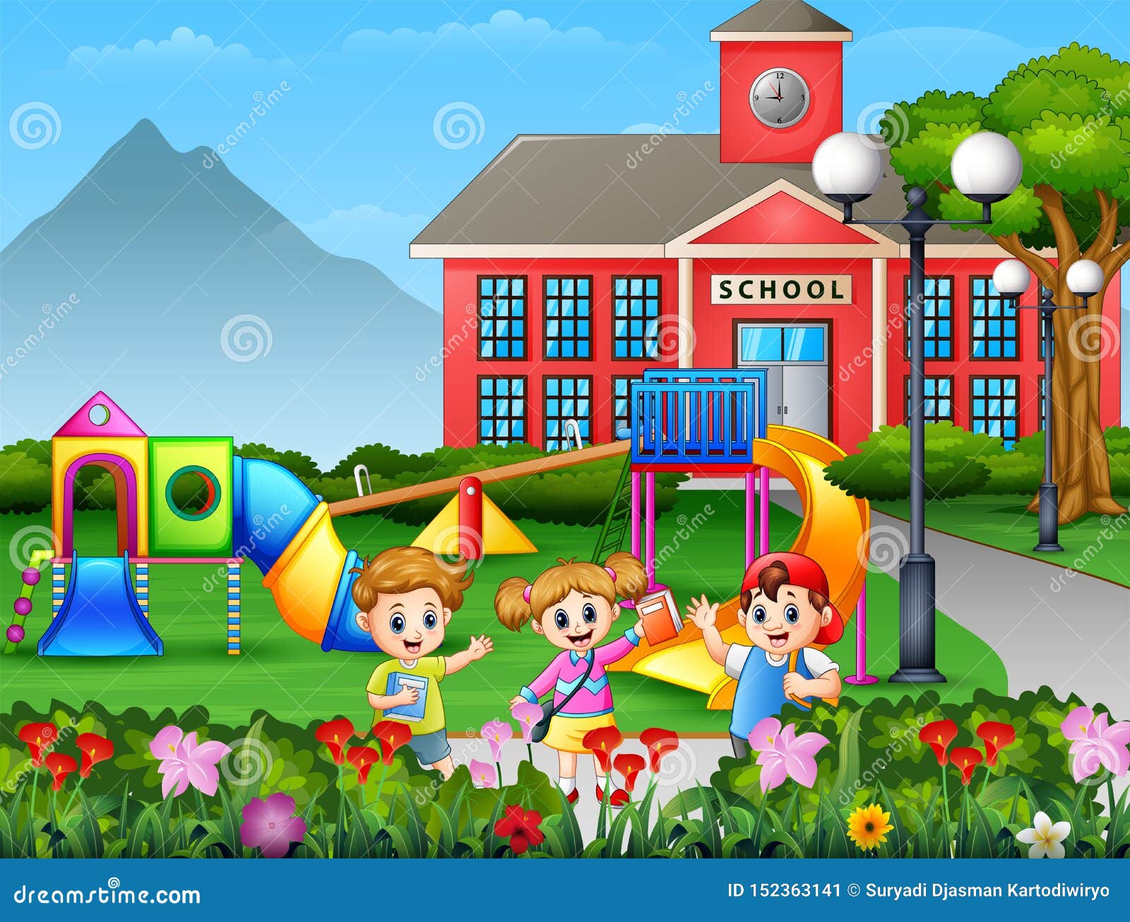 Cartoon Student Playing At School Yard Stock Vector Illustration Of