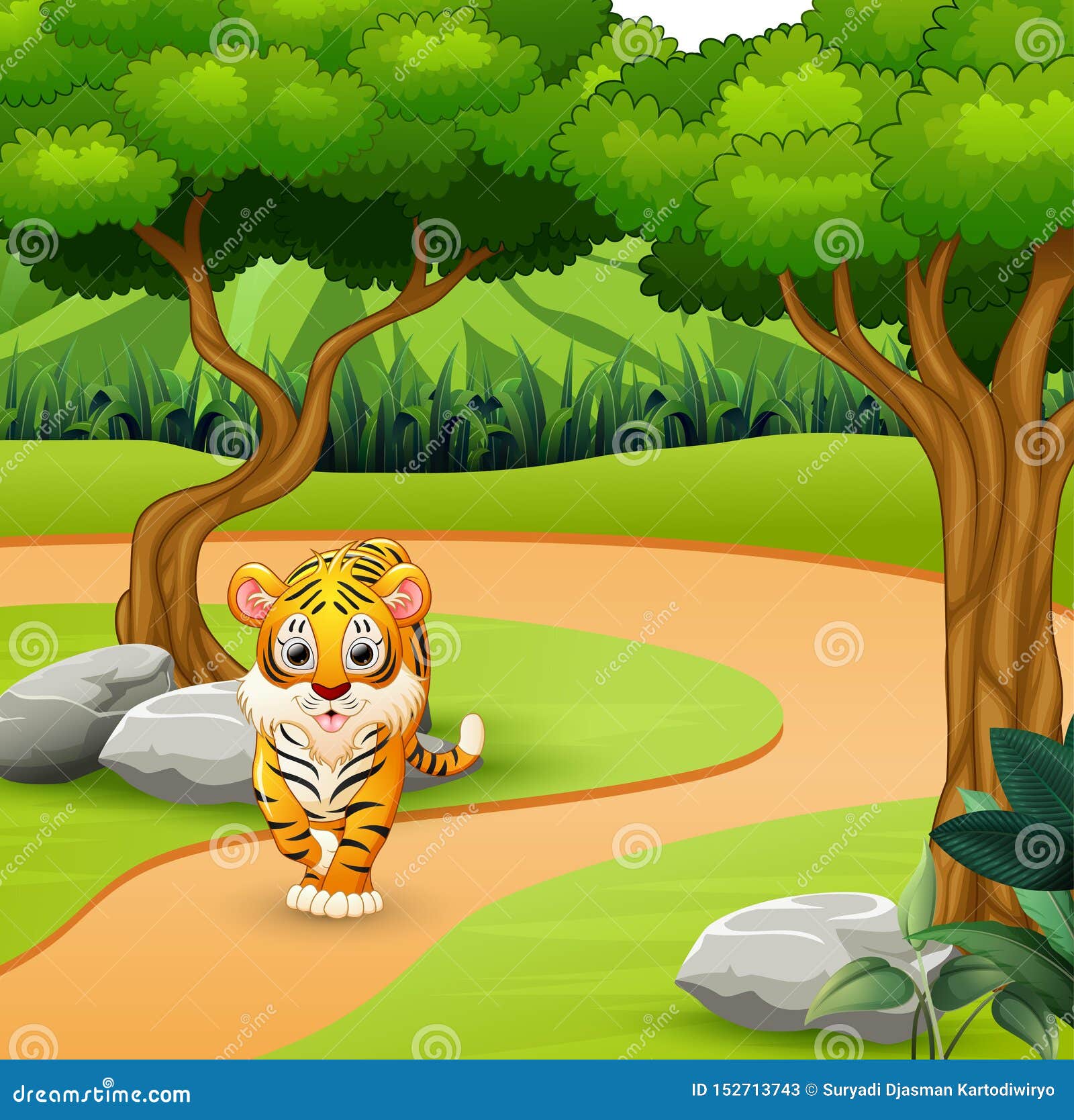 Wild Scary Tiger Walking in the Jungle Stock Vector - Illustration of bushes, natural: 152713743 Wild Scary Tiger Walking in the Jungle Stock Vector - Illustration of bushes, natural: 152713743