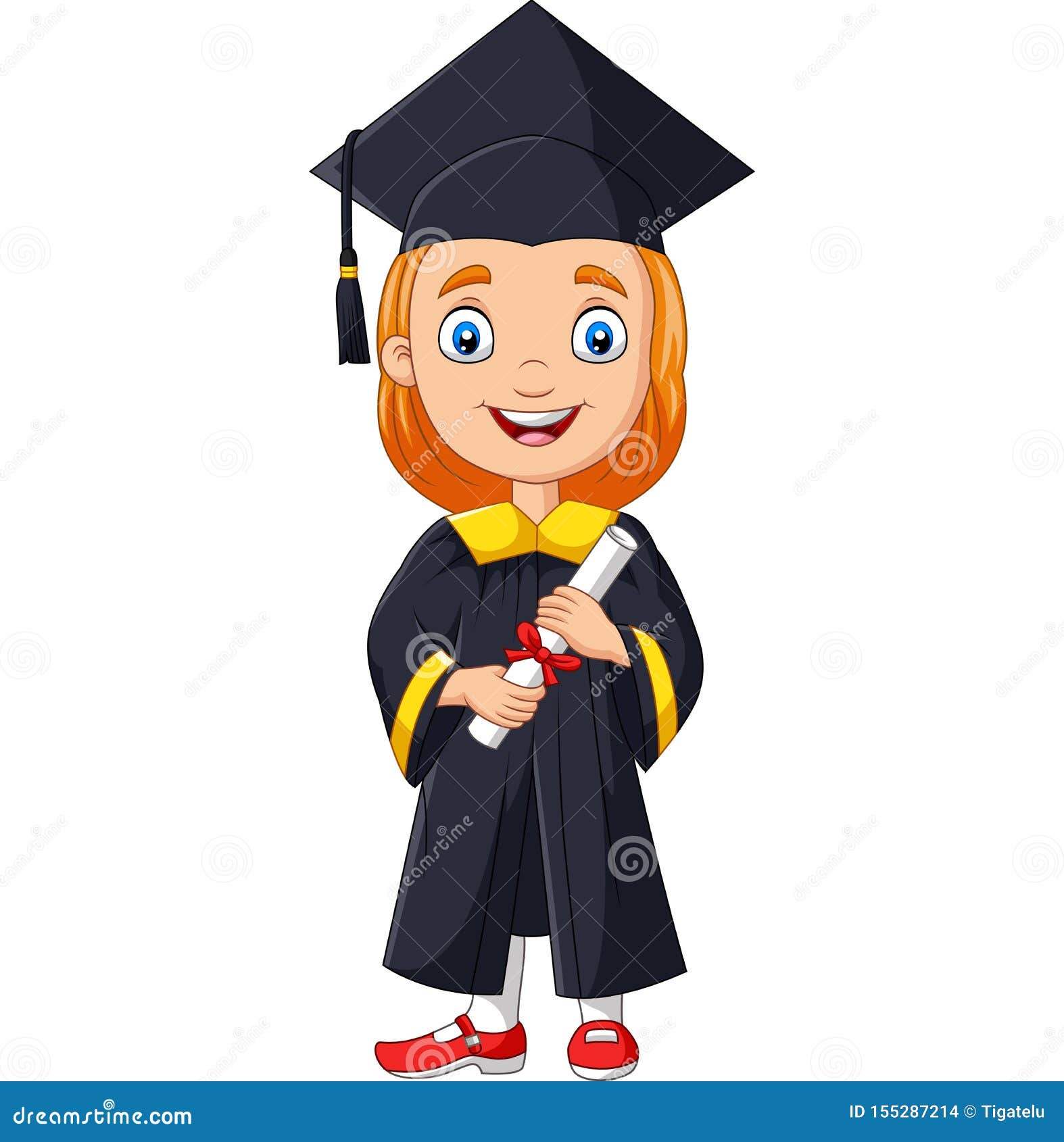 Cartoon Girl in Graduation Costume Holding a Diploma Stock Vector -  Illustration of master, happy: 155287214
