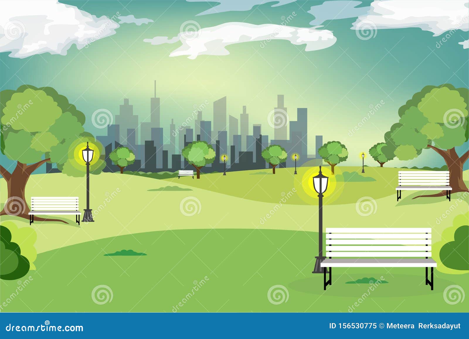 Relaxing time in city park stock illustration. Illustration of ...