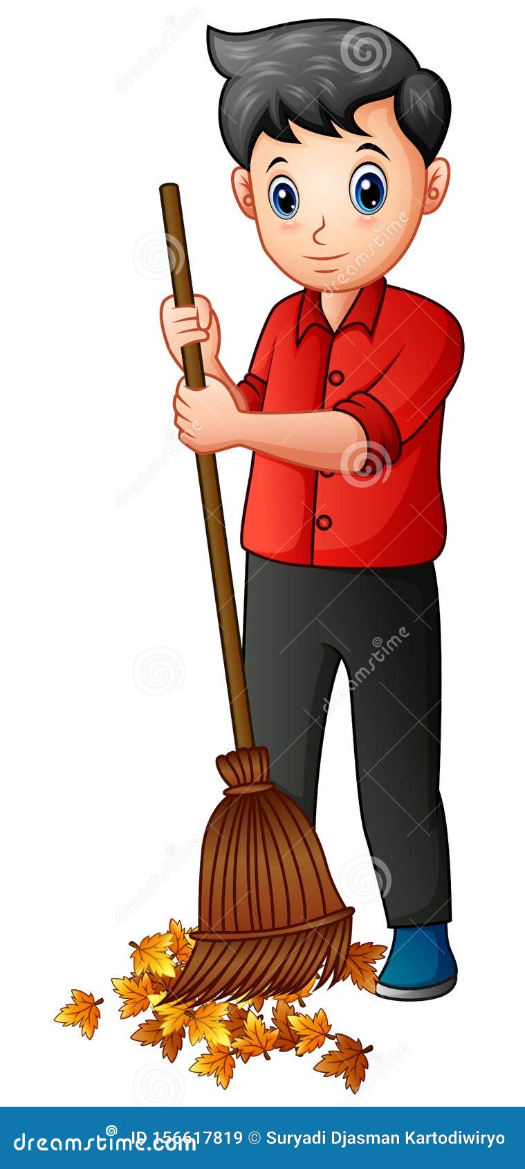Man with a Broom Sweeps Away Fallen Leaves Stock Vector - Illustration ...
