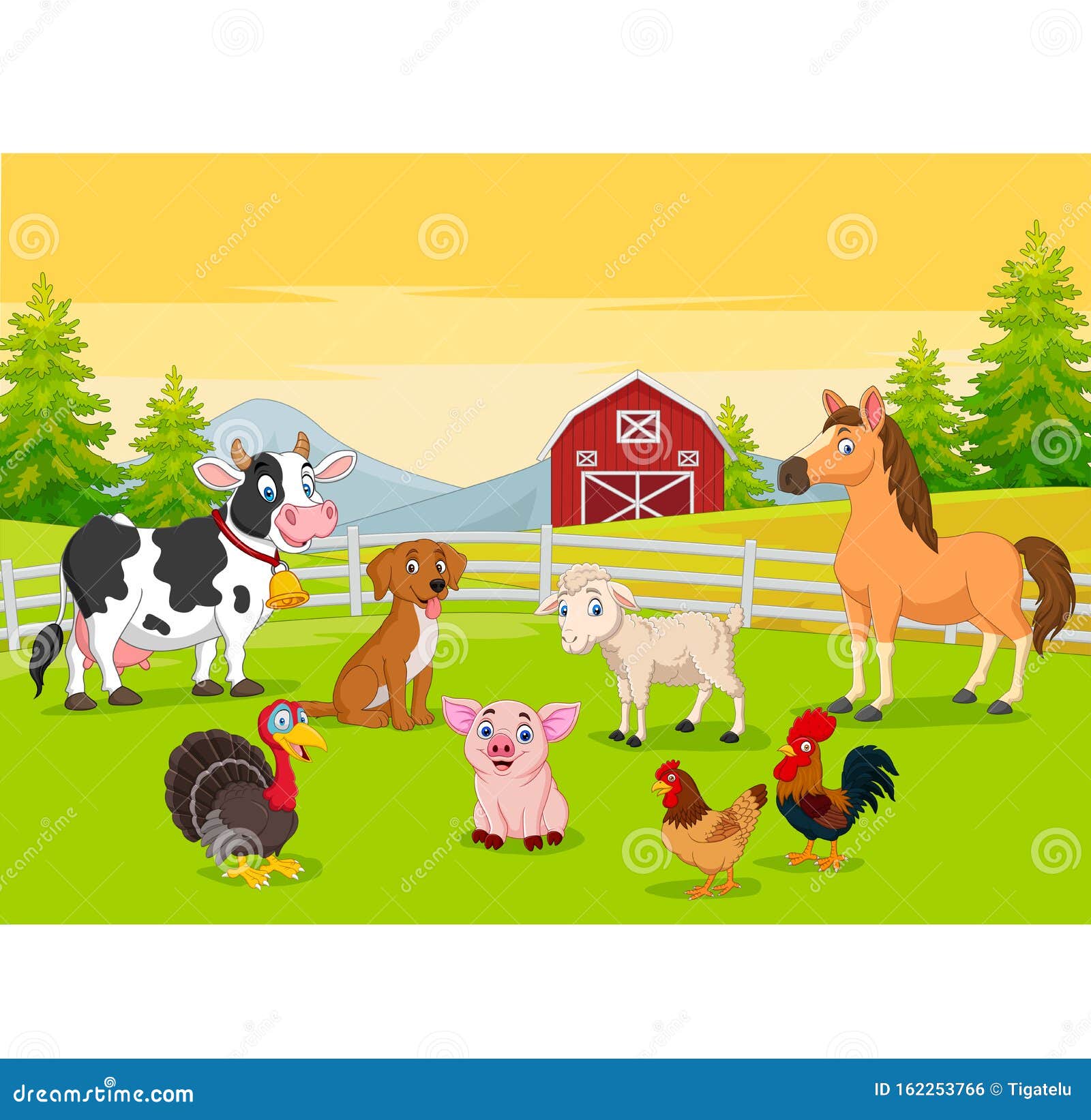 Cartoon Farm Animals in the Farming Background Stock Vector - Illustration of field, cute: 162253766 Cartoon Farm Animals in the Farming Background Stock Vector - Illustration of field, cute: 162253766