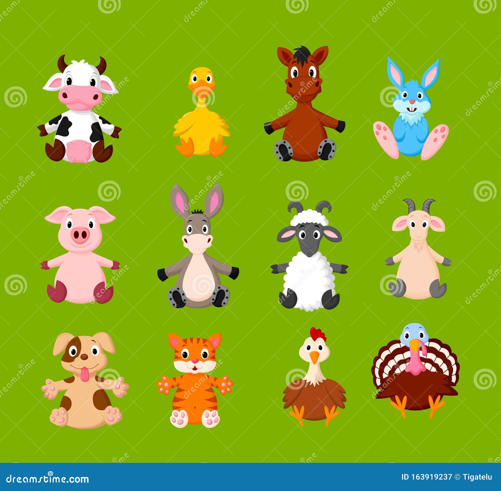 Cartoon Set of Cute Farm Animals Stock Vector - Illustration of duck ...