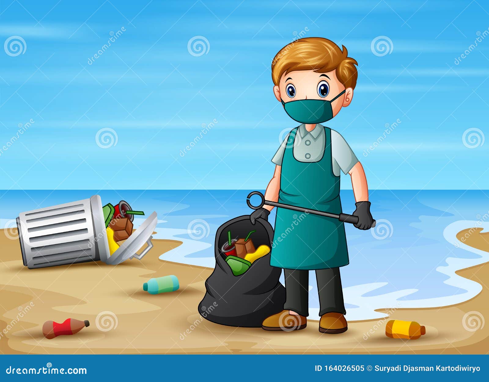 A Man Cleaning the Beach Illustration Stock Vector Illustration of