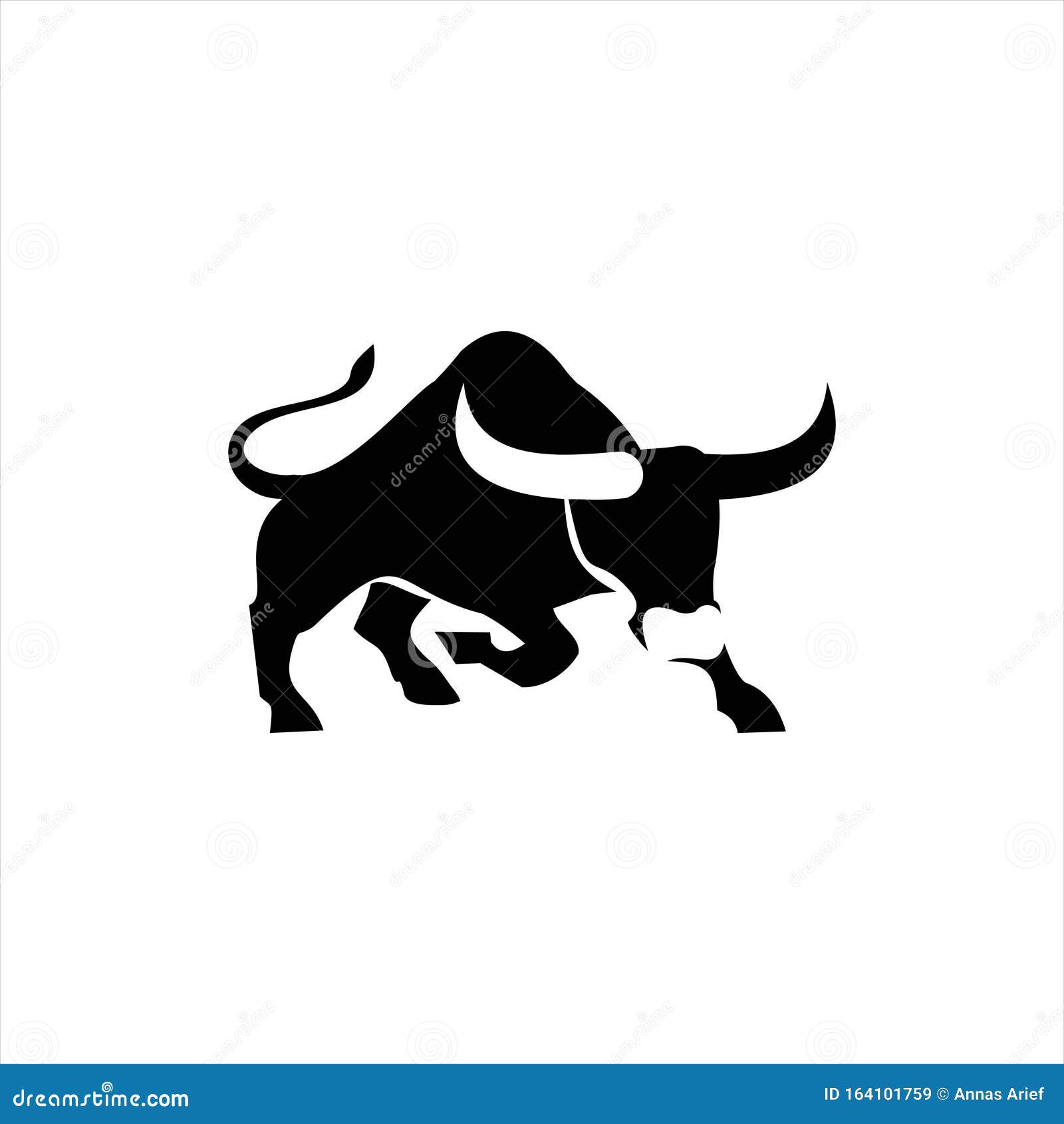 modern long horn bull in black flat color  