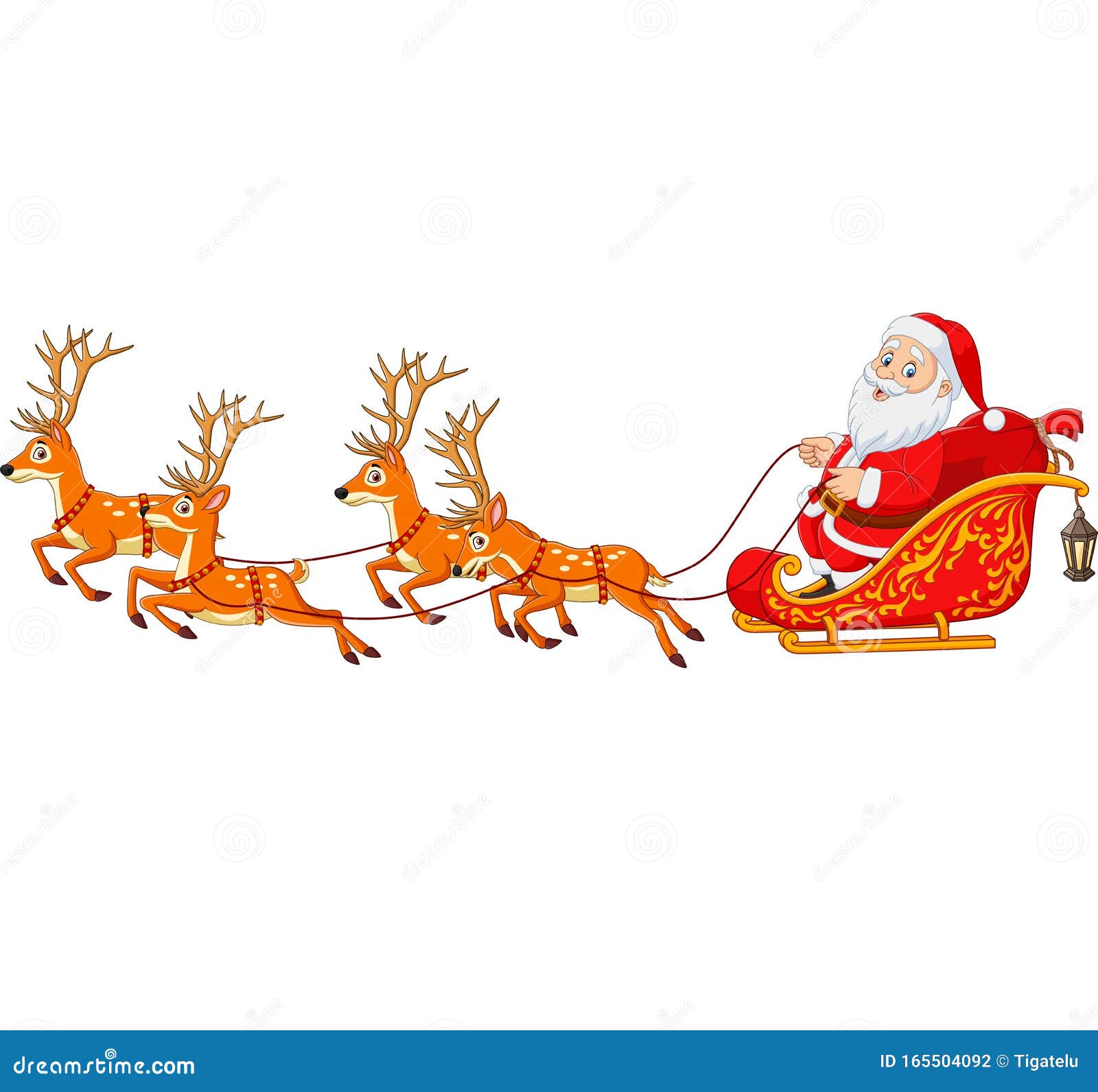 Christmas Cartoon Santa with Reindeer Sleigh Stock Vector - Illustration of  december, buck: 165504092