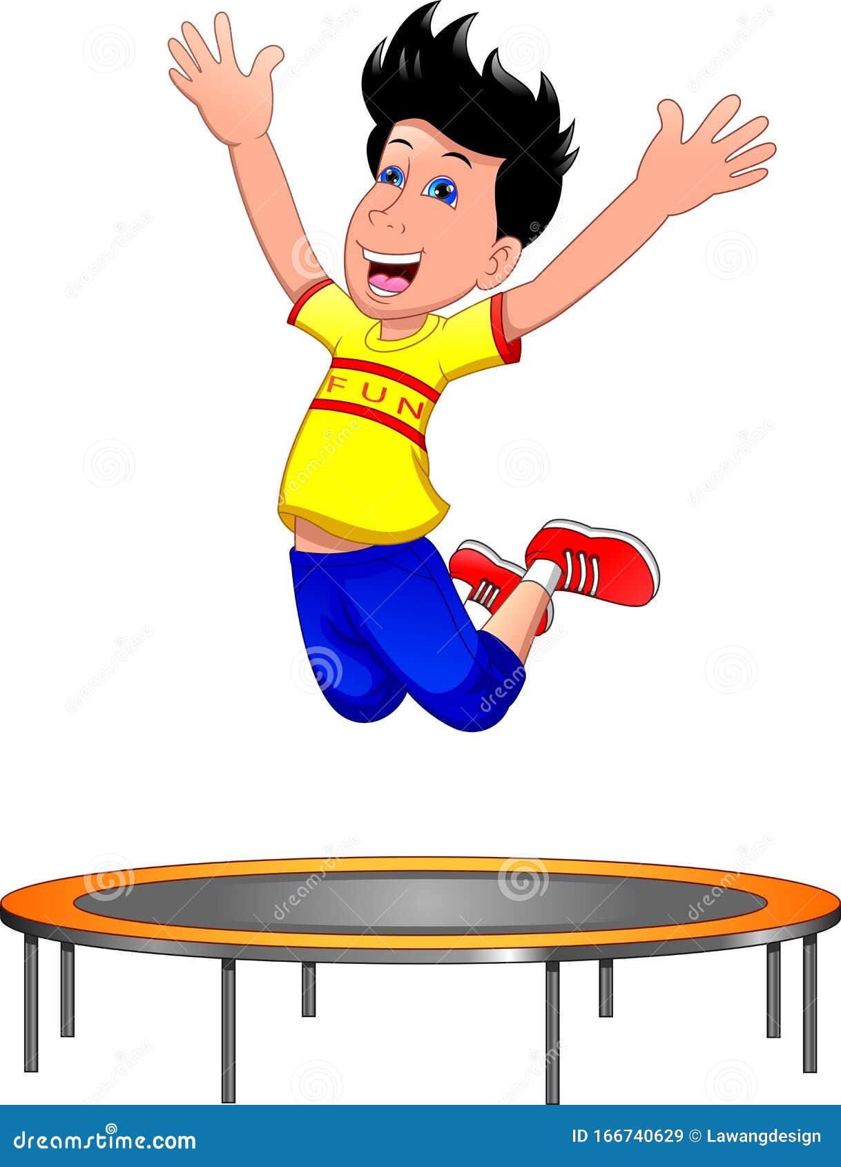 Happy Cute Kid Jump on Trampoline Stock Vector Illustration of