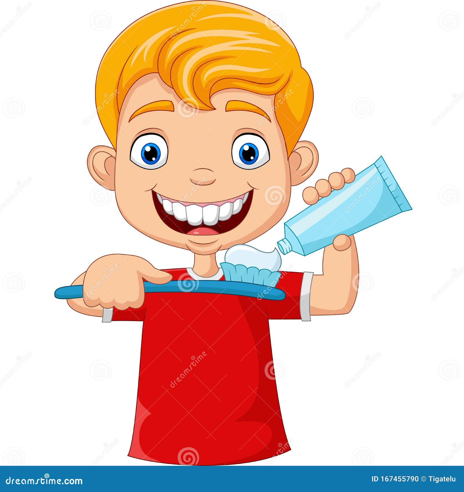 Cute Little Boy Brushing Teeth Stock Vector Illustration of hygiene, childhood 167455790
