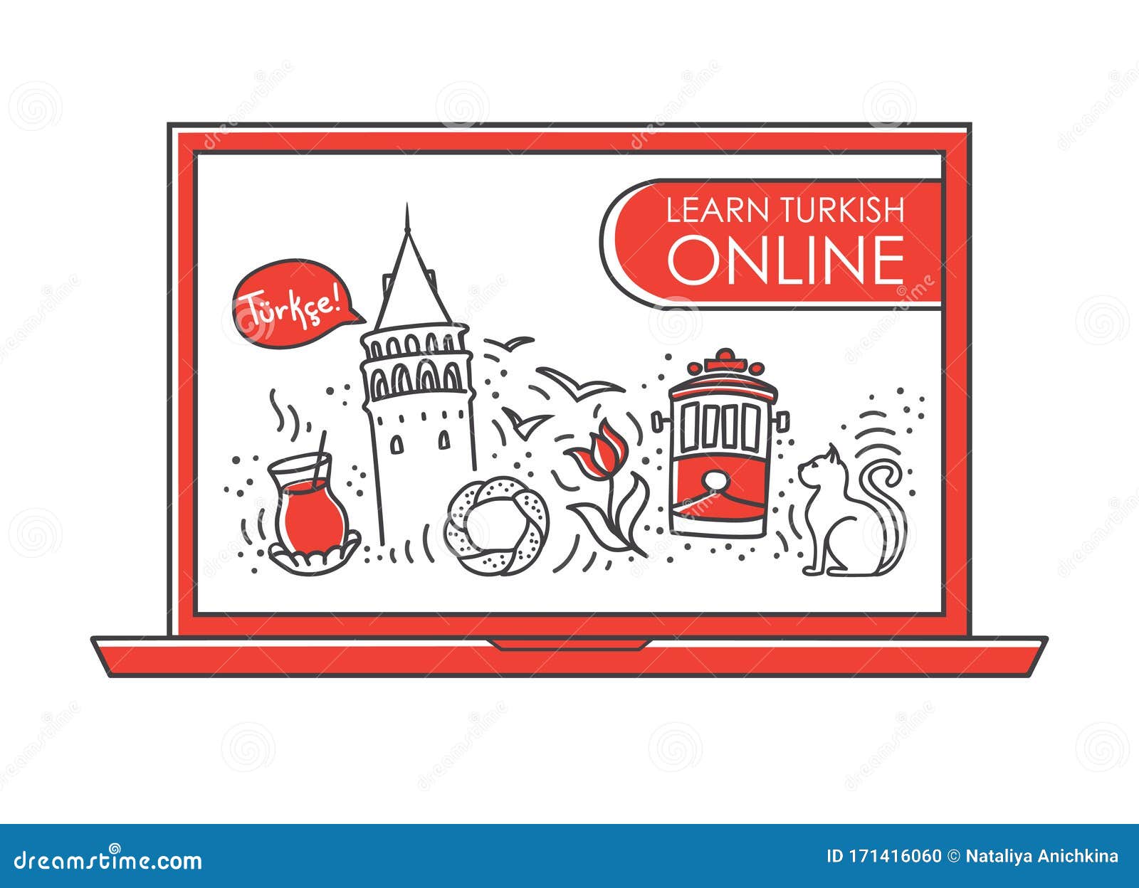 modern   learn turkish online. famous s of turkey on the laptop screen.