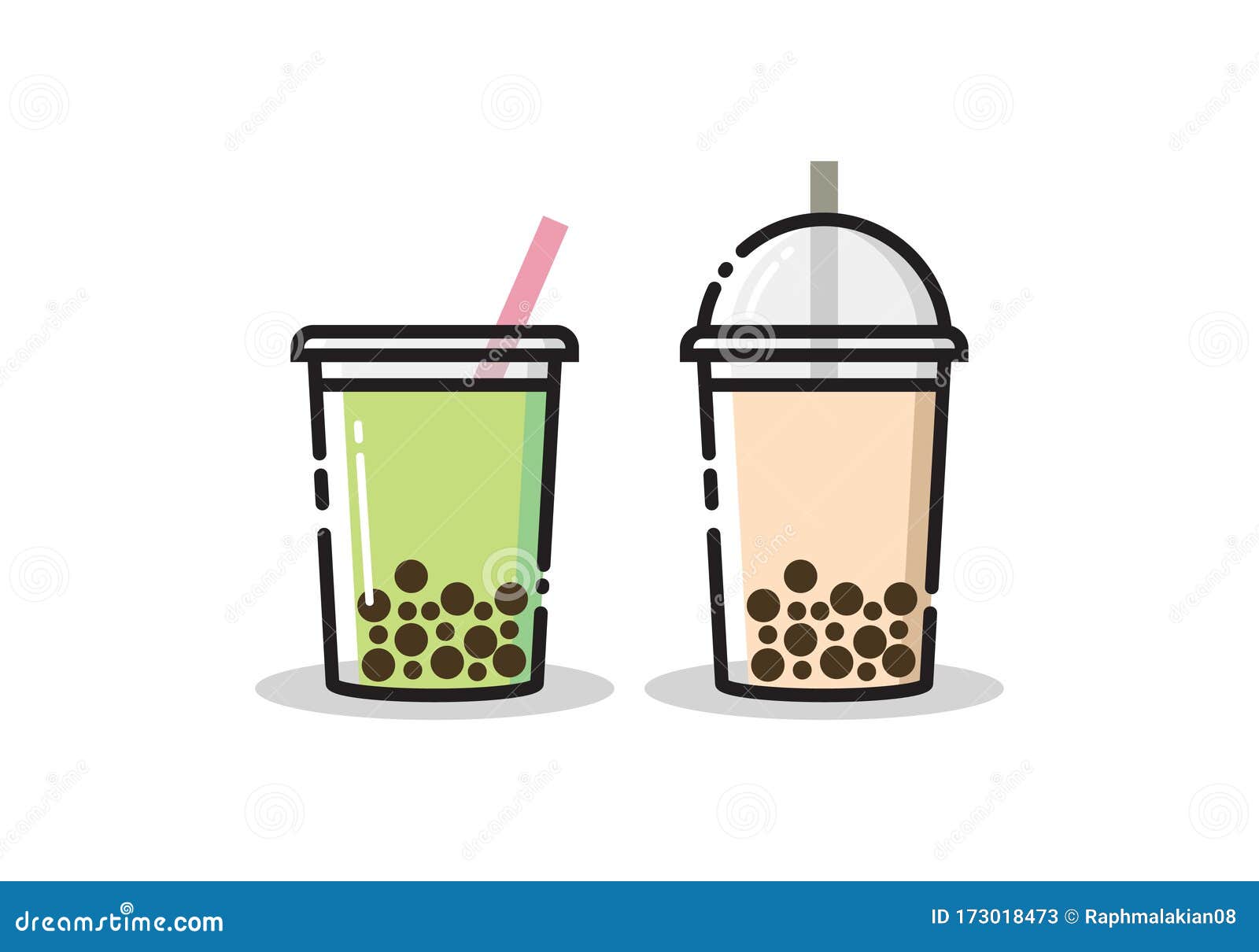 Boba Bubble Tea With Straw Background Cartoon Vector | CartoonDealer