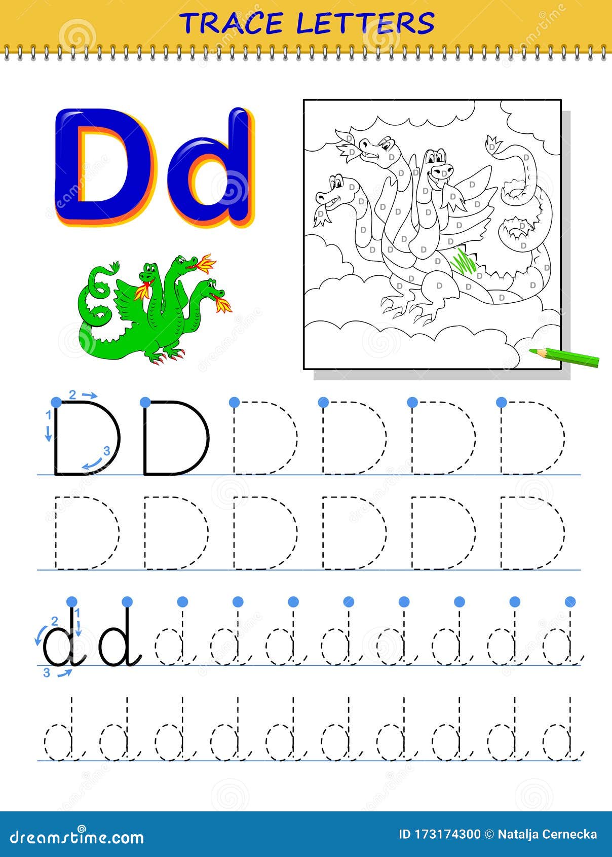 Tracing Letter D for Study Alphabet. Printable Worksheet for Kids Intended For Letter D Worksheet For Preschool