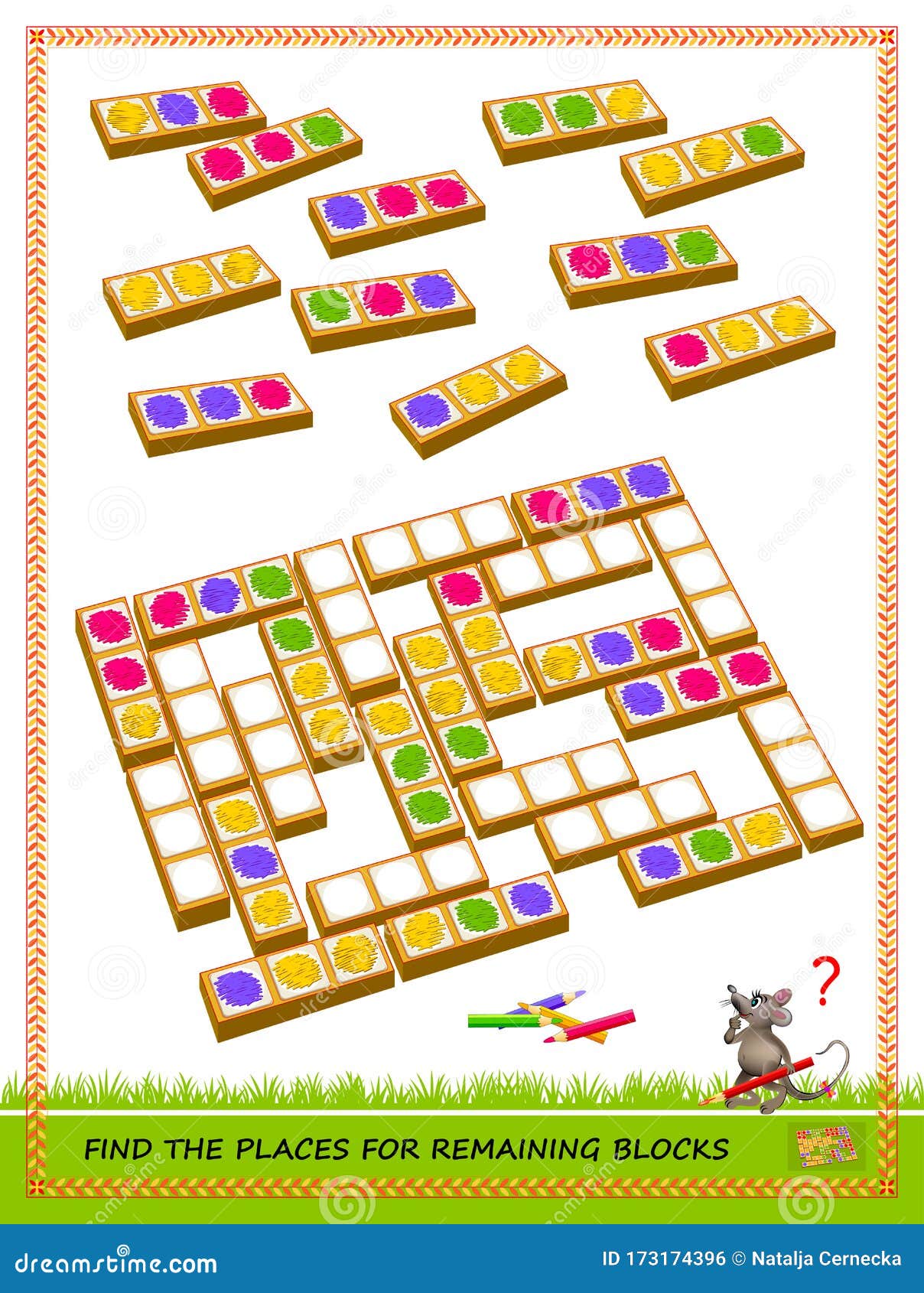 Download Logic Puzzle Game For Children And Adults. Need To Find Places For Remaining Blocks And To Color ...