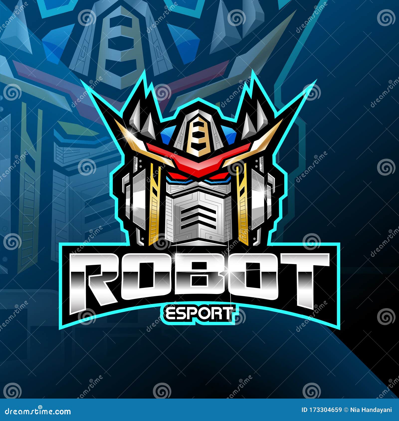 Illustration of Robot head esport mascot logo