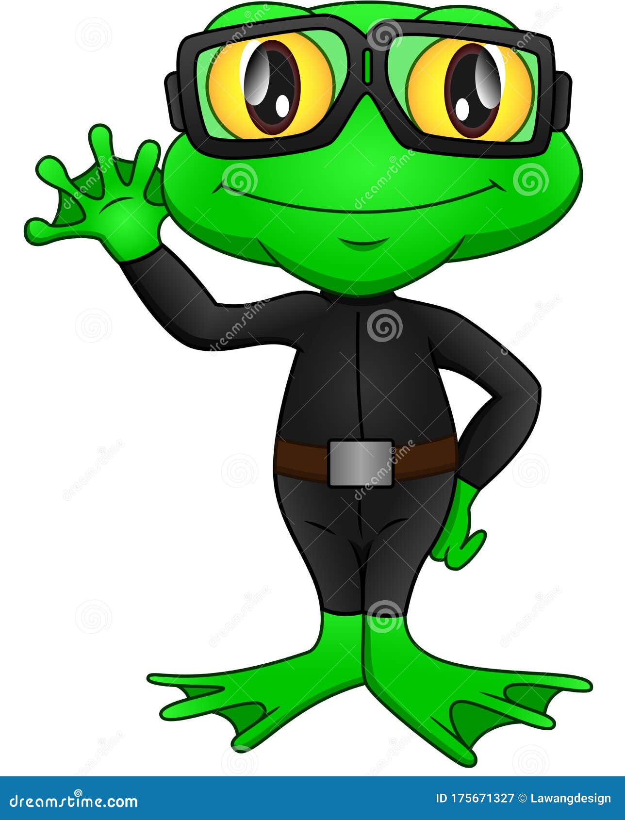 Frog Wearing a Diving Suit and Waving Stock Vector Illustration of