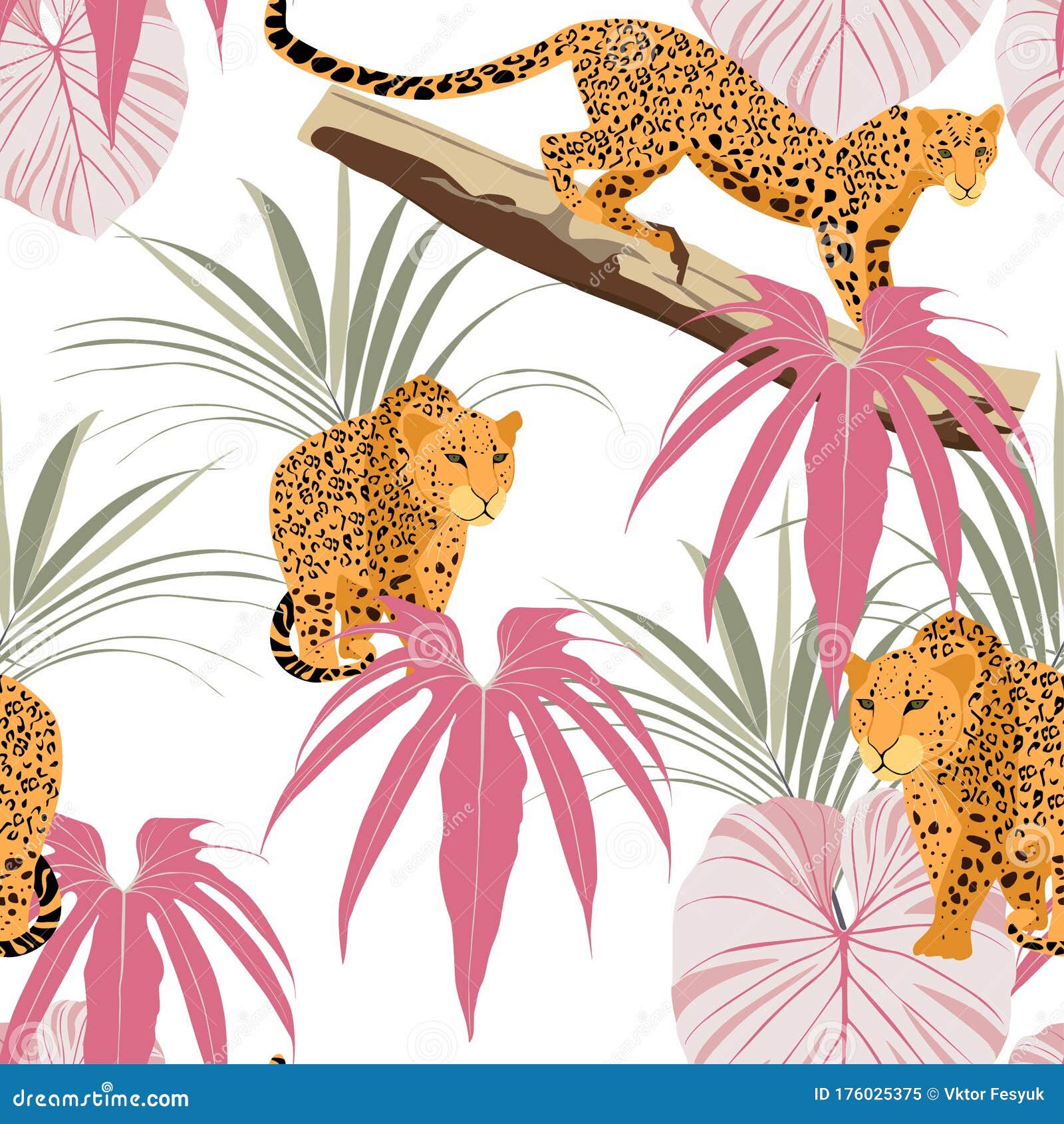 Seamless Tropical Safari Pattern Background with Leopard Animal and
