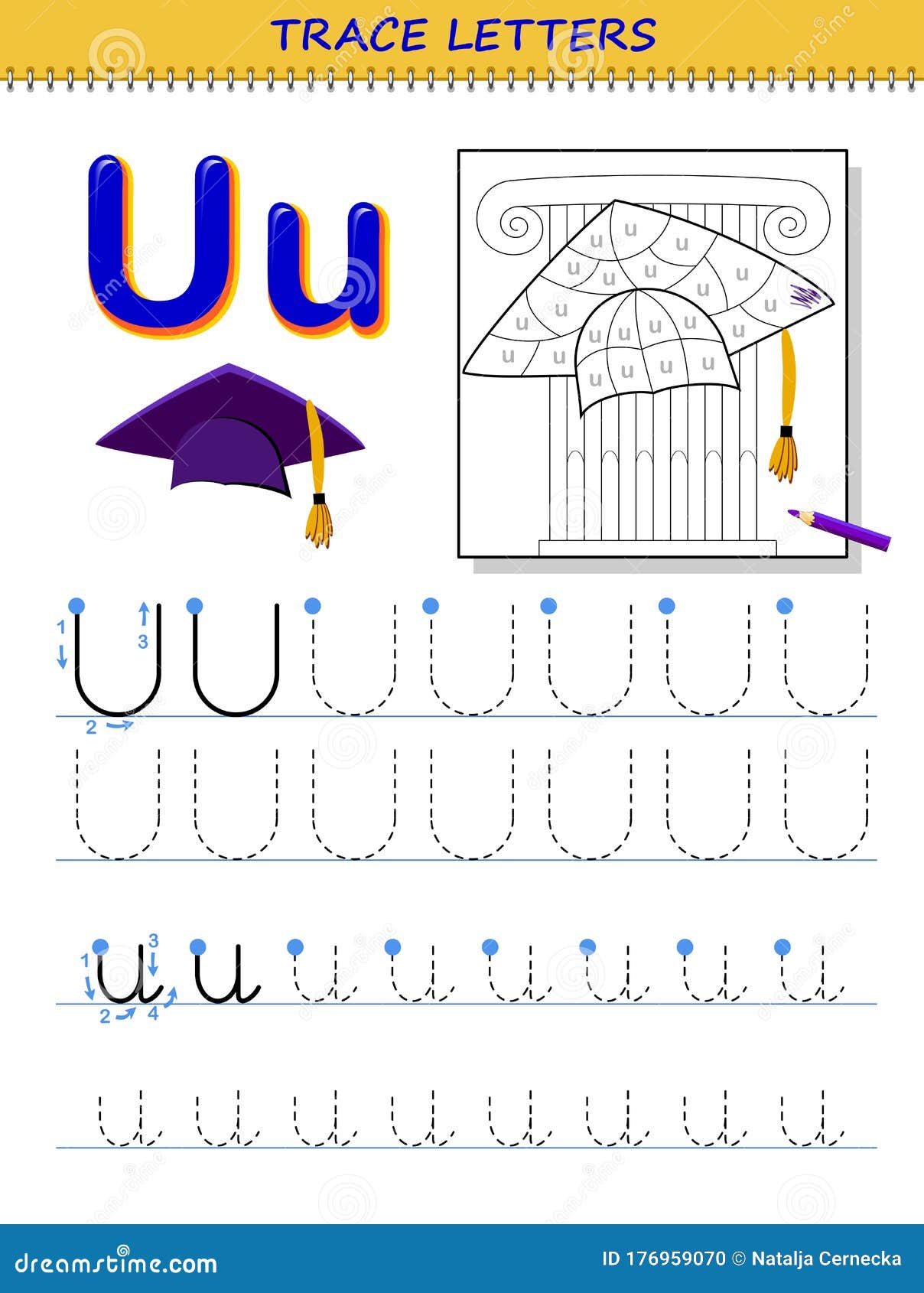 tracing letter u for study alphabet printable worksheet