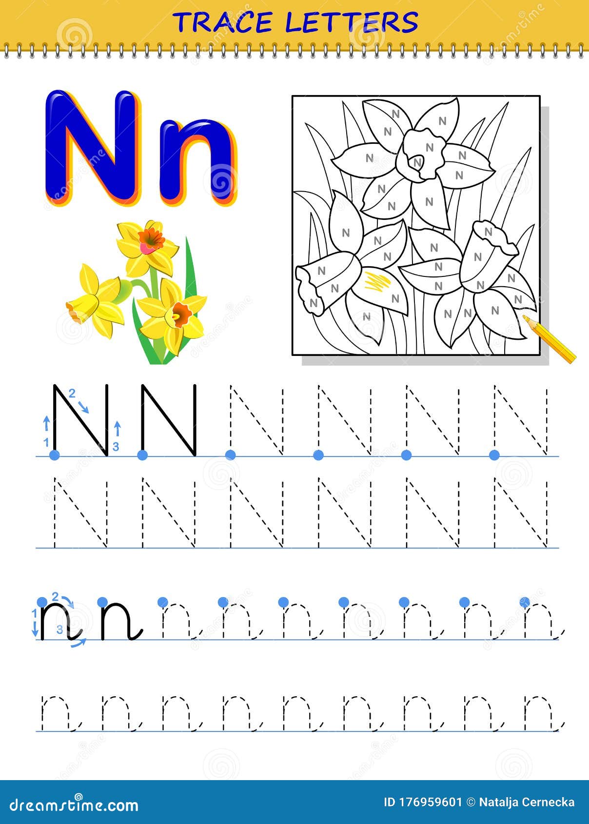 Tracing Letter N For Study Alphabet. Printable Worksheet For Kids