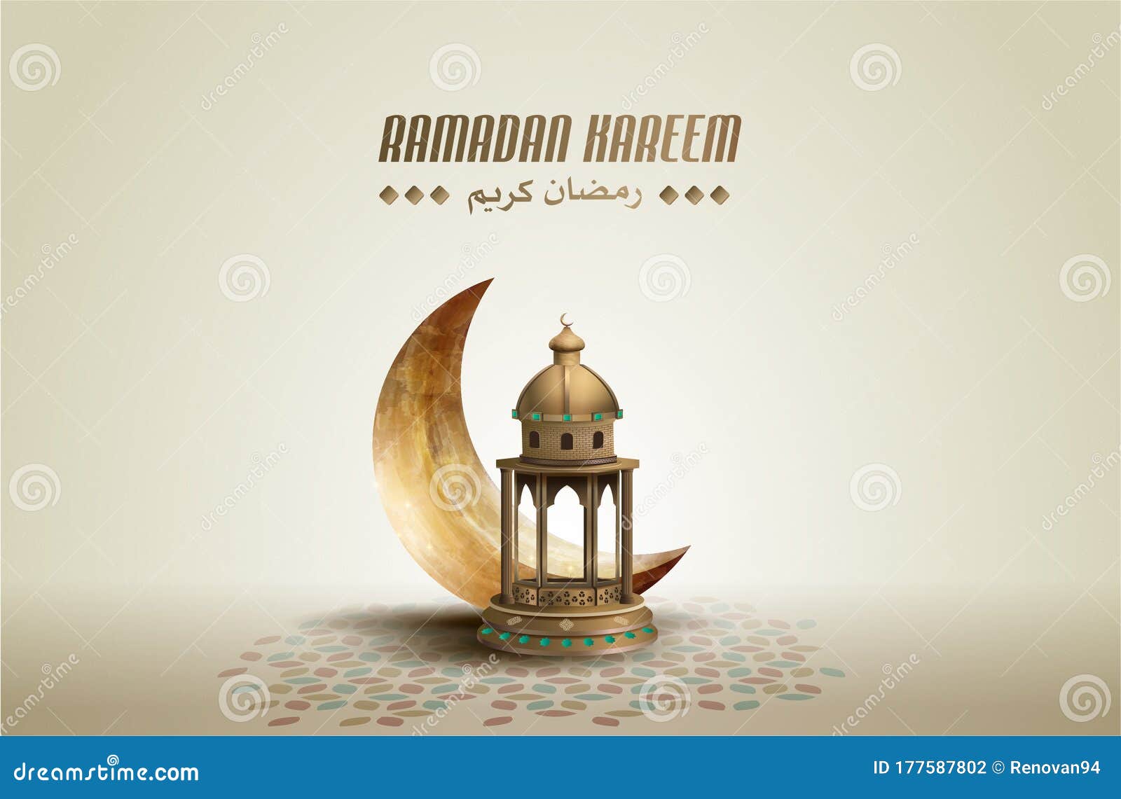islamic greeting ramadan kareem card  background with gold lantern and crescent