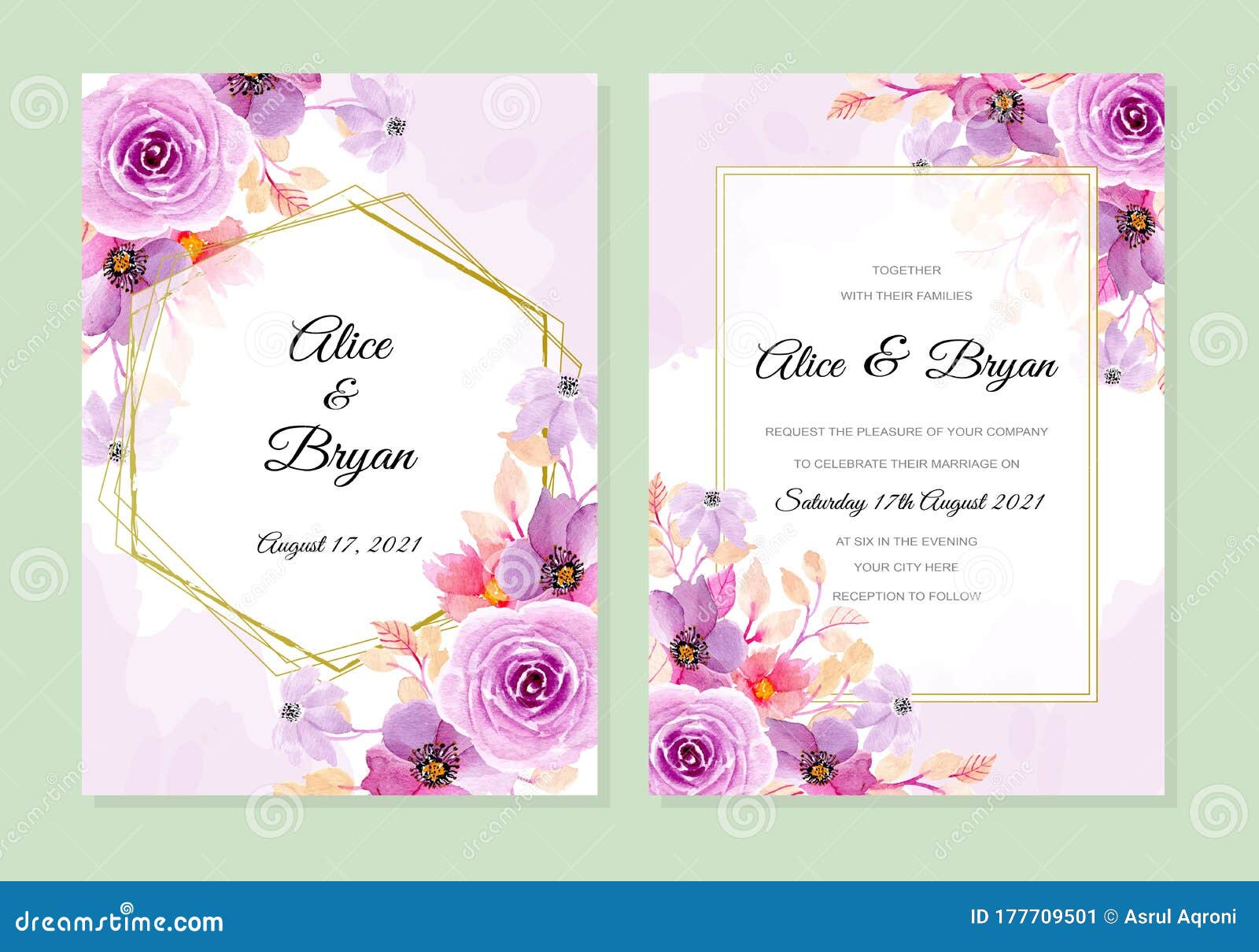 Wedding Invitation Card with Soft Purple Watercolor Background Stock Image  - Image of motif, design: 177709501