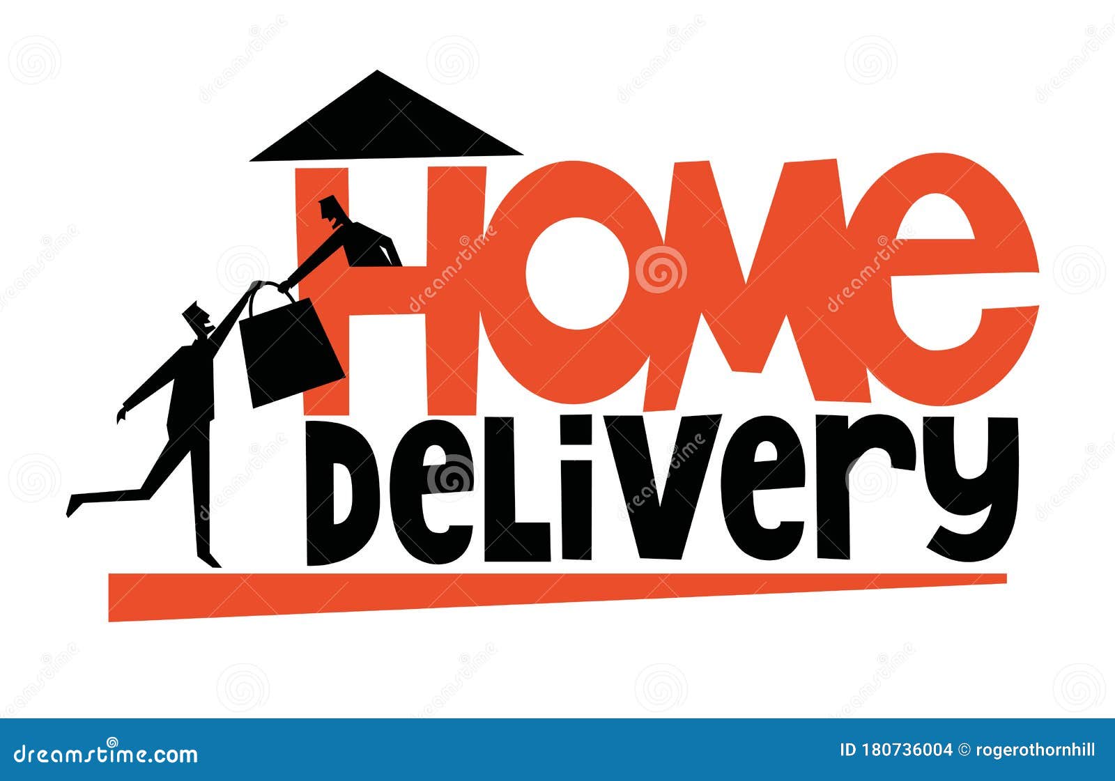 Home Delivery Typography with Delivery Man Bringing Food or Groceries