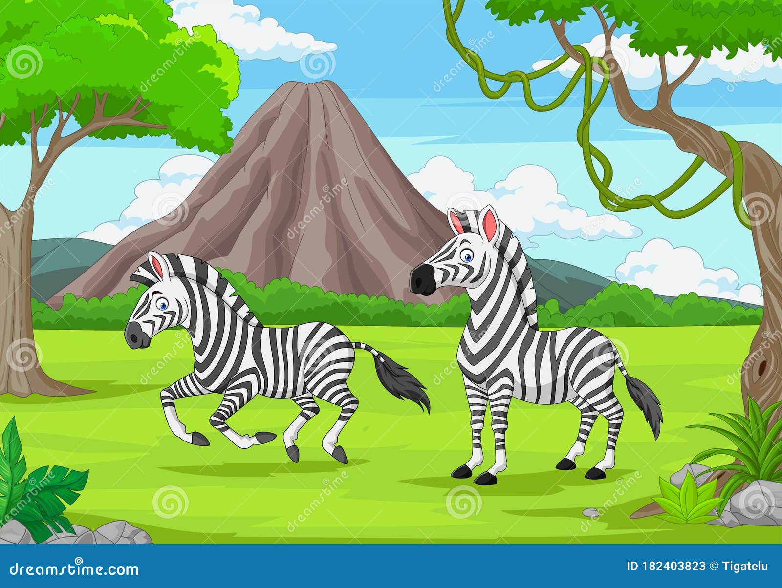 Cartoon Two Zebras in the Jungle Stock Vector Illustration of mascot, forest 182403823