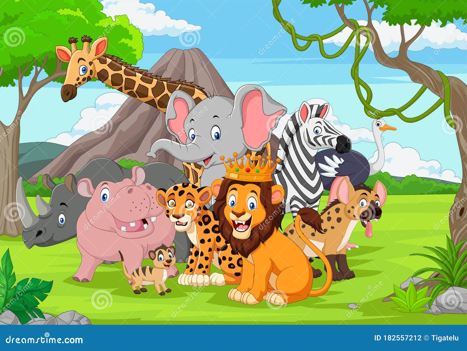 Cartoon Wild Animals in the Jungle Stock Vector Illustration of