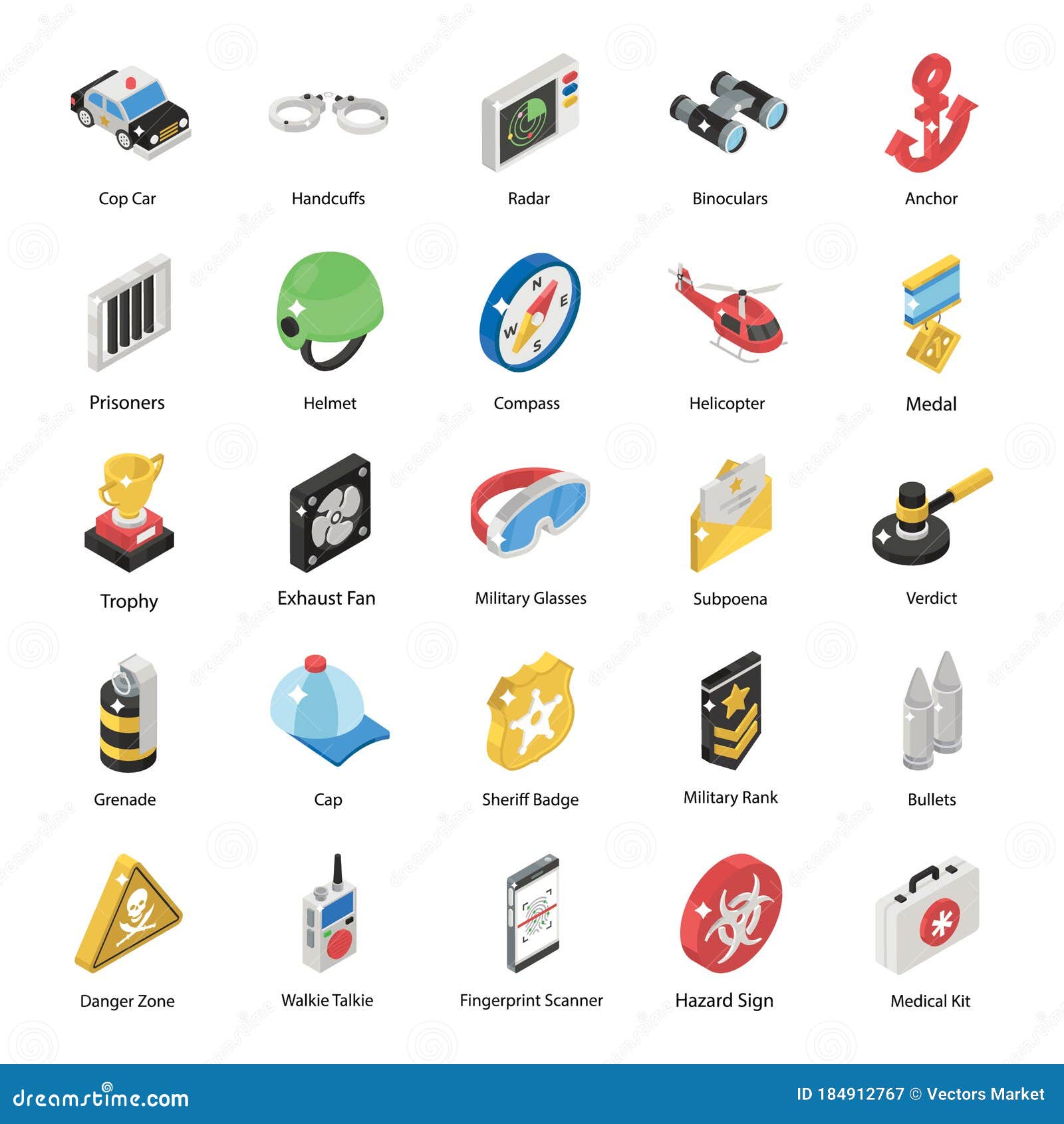 Set Isometric Subpoena, Wanted Poster And Anonymous With Question Mark