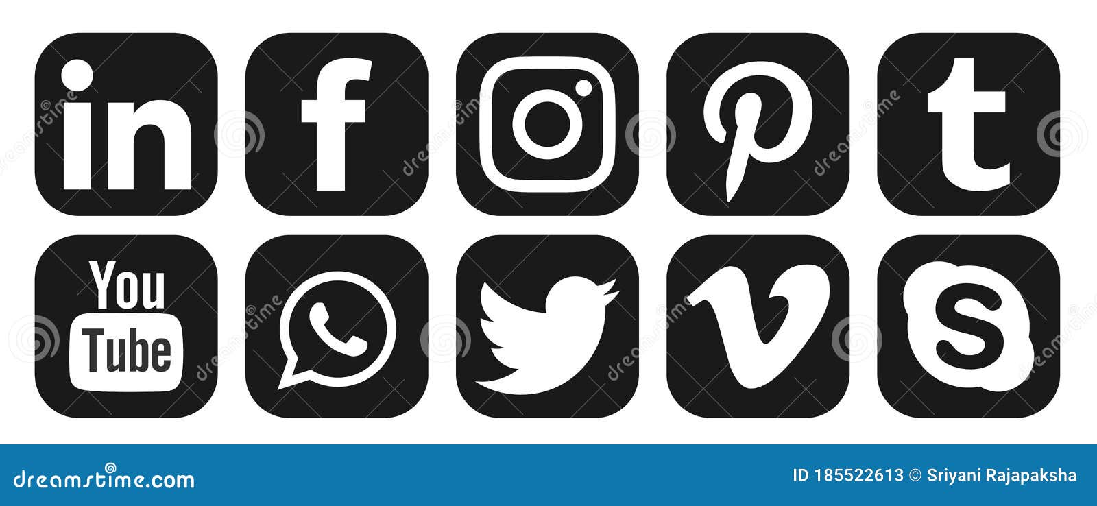 Facebook Instagram Whatsapp Youtube Linkedin Twitter Vimeo Skyp Pinteret Logo Icon In Black Vector Isolated On White Background Editorial Stock Photo Illustration Of Logo Vector