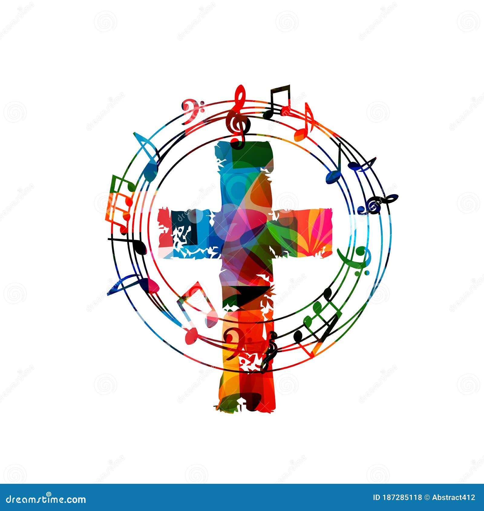 Colorful Christian Cross with Music Notes Isolated Vector Illustration ...