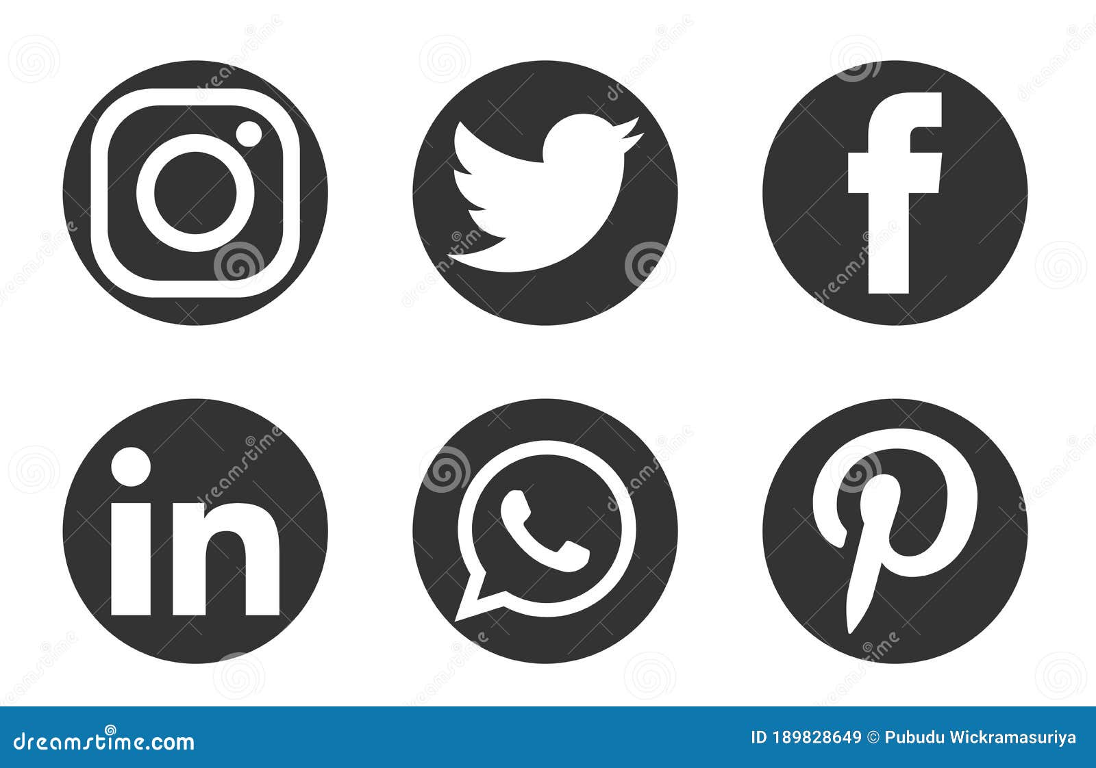 Set of Popular Social Media Logos Web Internet Icons Black Instagram ...