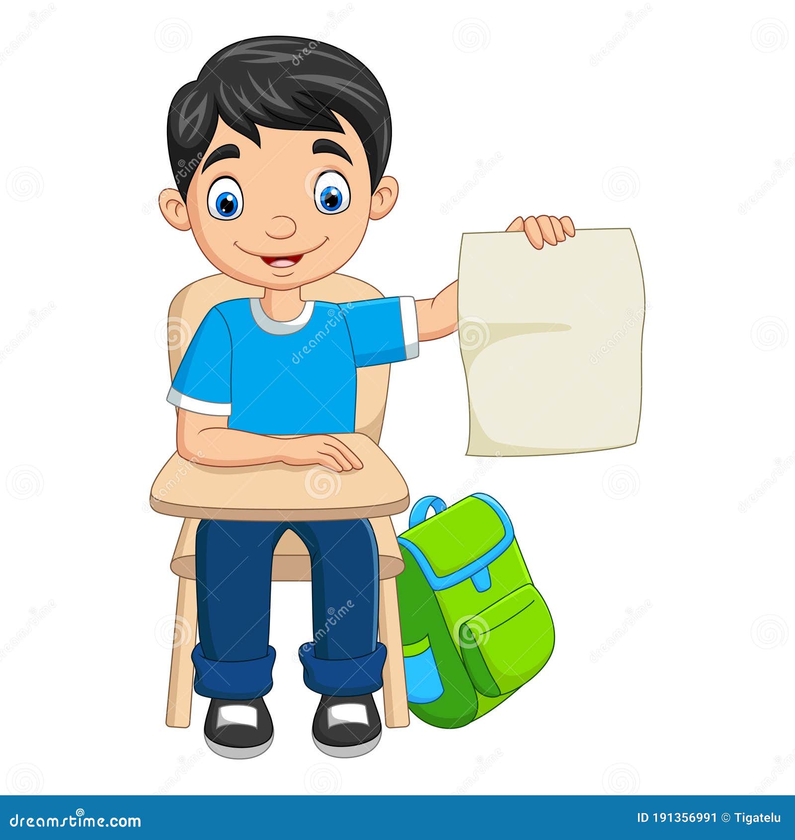 Cartoon Boy Student Holding a Blank Paper Stock Vector Illustration